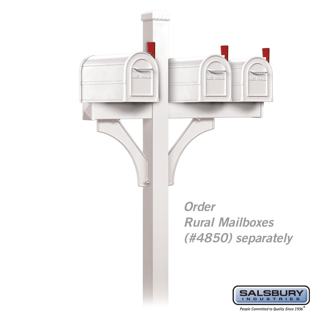 Salsbury Industries 4873WHT Deluxe Double-Sided Mailbox Post for 3