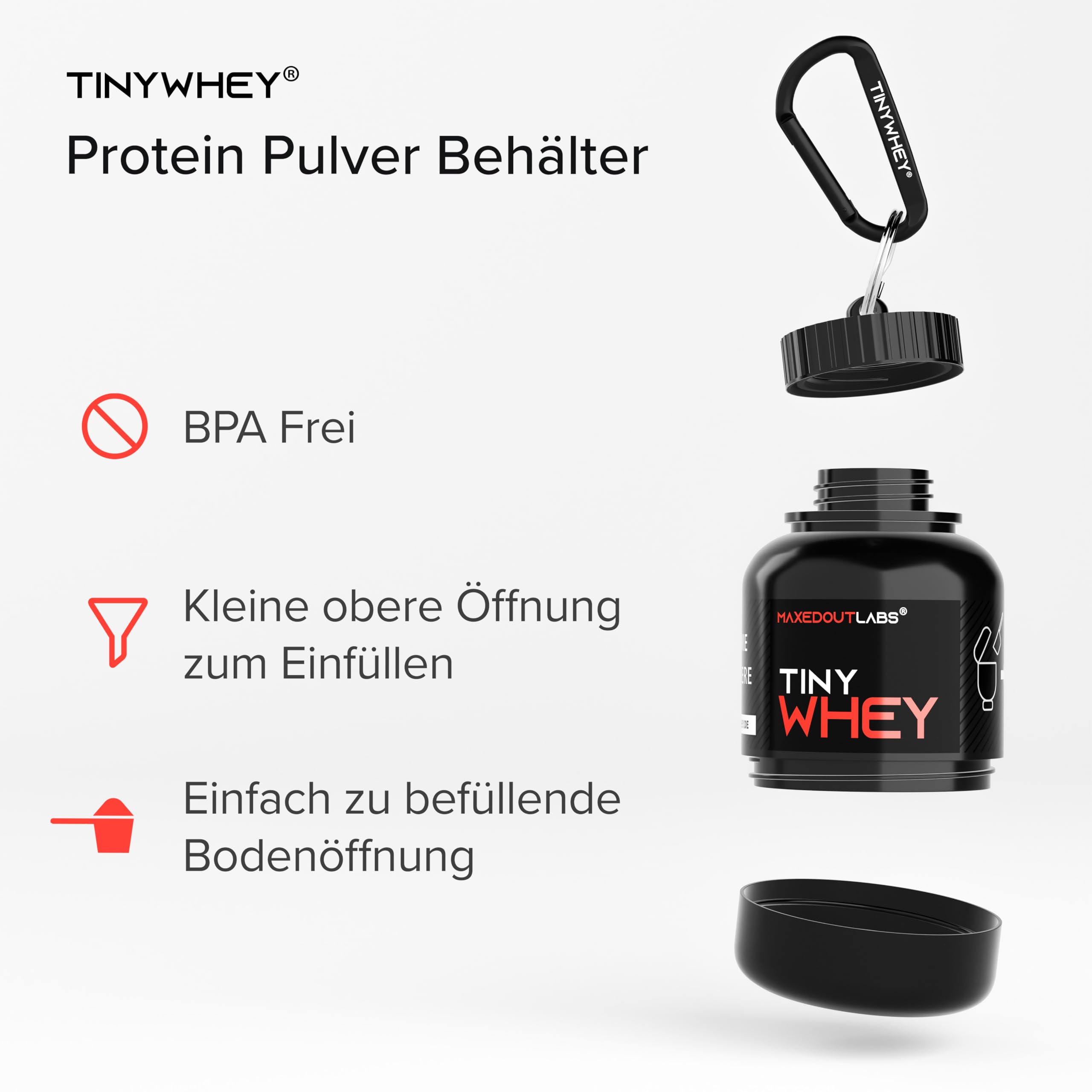 MaxedOutLabs TinyWhey Protein Powder Scoop & Storage Container - Portable Protein Dispenser Keychain for Gym, Travel & Fitness Enthusiasts - Perfect Gift for Men & Women - Workout Accessories & Gym Gadgets