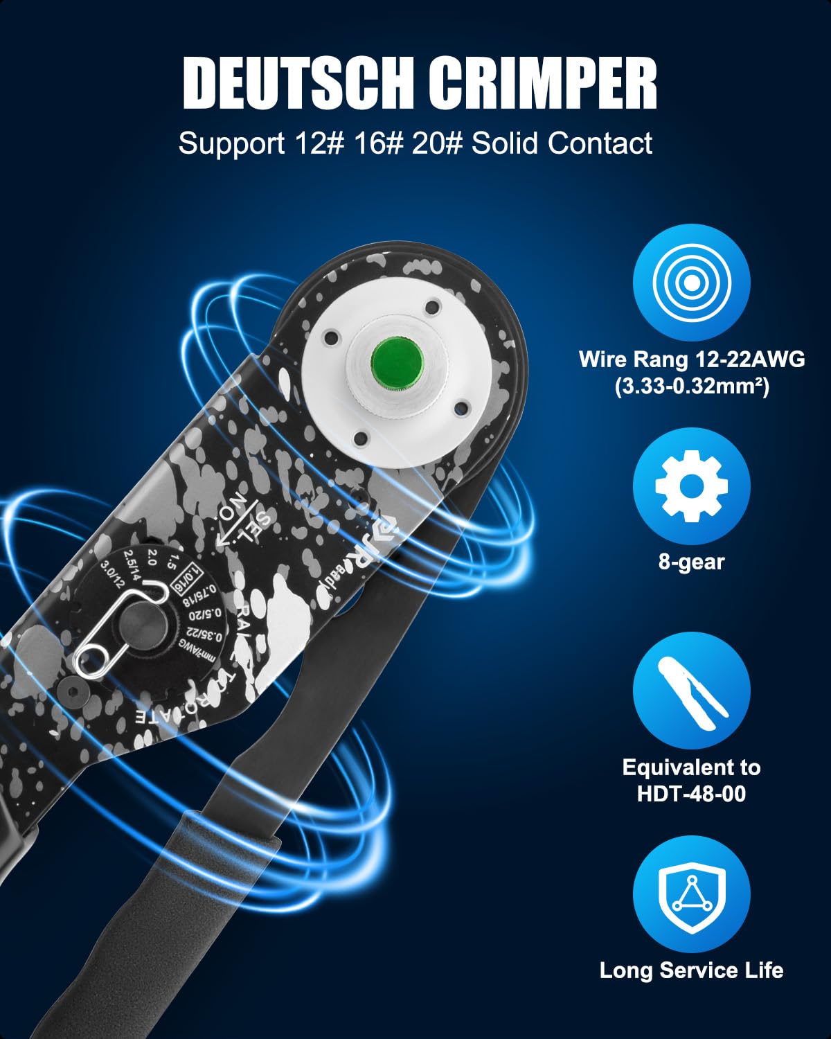 JRready DW5007-02 Deutsch Connector Kit - 2 Pin DT Connector with 3/4/6/8/12 Pin Waterproof IP68 Electrical Connectors, Automotive Solid Contacts & Crimp Tool (12-22AWG) - Perfect for Automotive Wiring, Marine Applications & Heavy-Duty Equipment