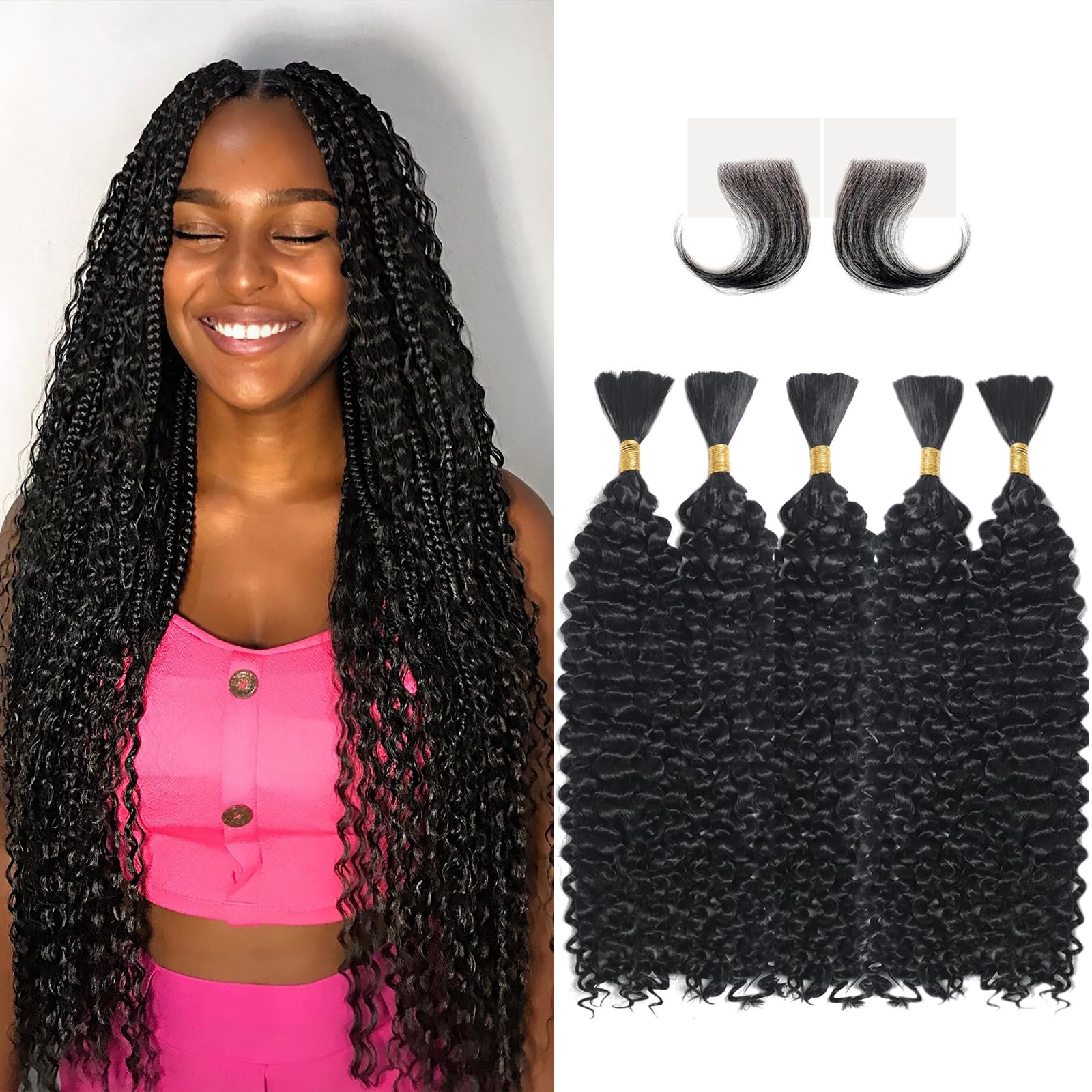 16A 20 Inch Deep Wave Bulk Human Hair for Braiding - 250g Brazilian Virgin Hair Extensions (5 Bundles/Pack) | No Weft Boho Curly Hair for Braids & Protective Styles - Perfect for Weddings, Parties & Everyday Wear