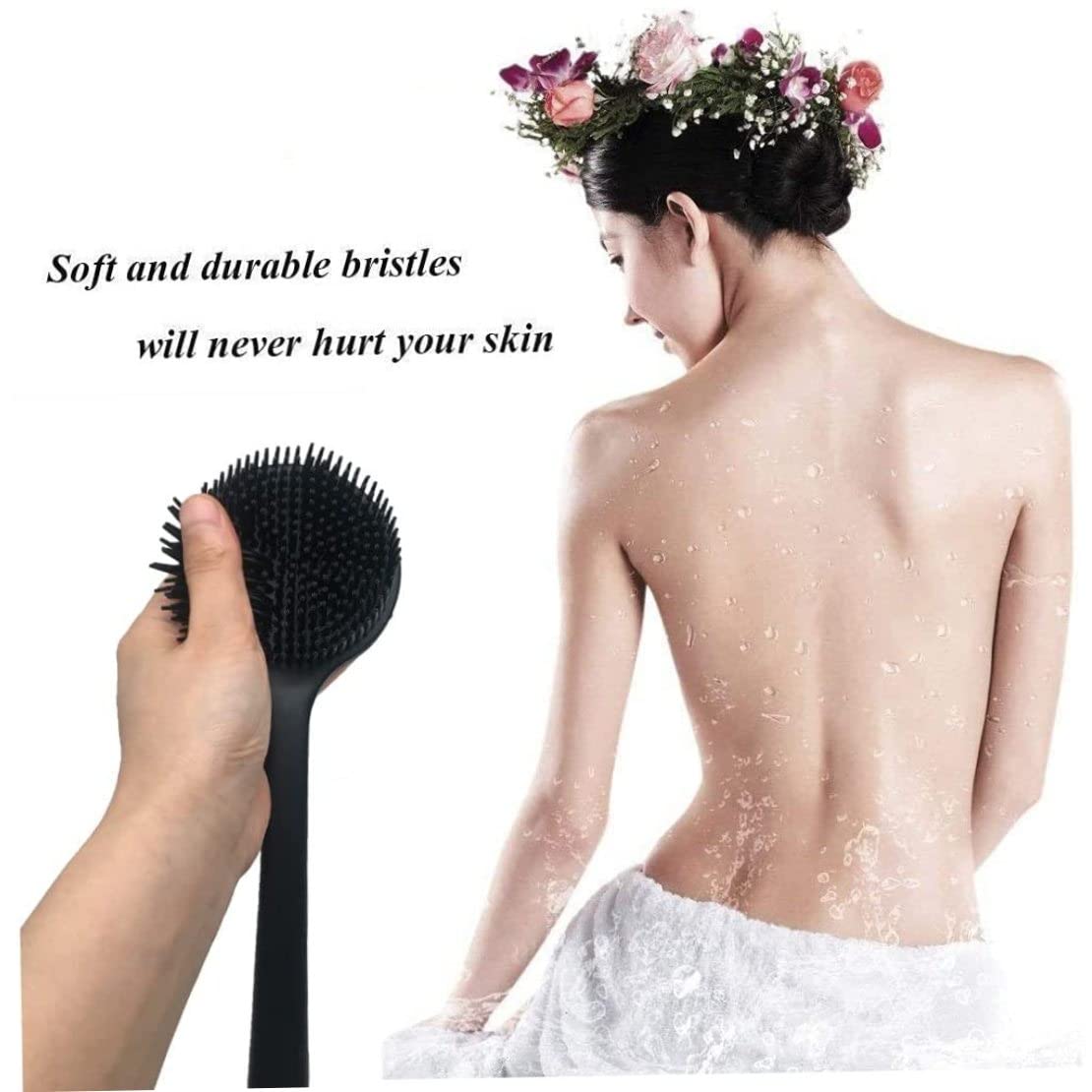 Long Handle Silicone Body Scrubber & Back Brush - Exfoliating Shower Brush with Soft Bristles for Deep Cleansing - Perfect for Hard-to-Reach Areas & Spa-Like Exfoliation at Home