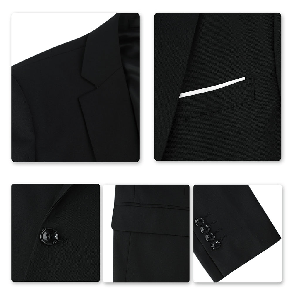 3-Piece Notched Lapel Casual Black Suit for Men - Slim Fit Business Formal & Wedding Attire