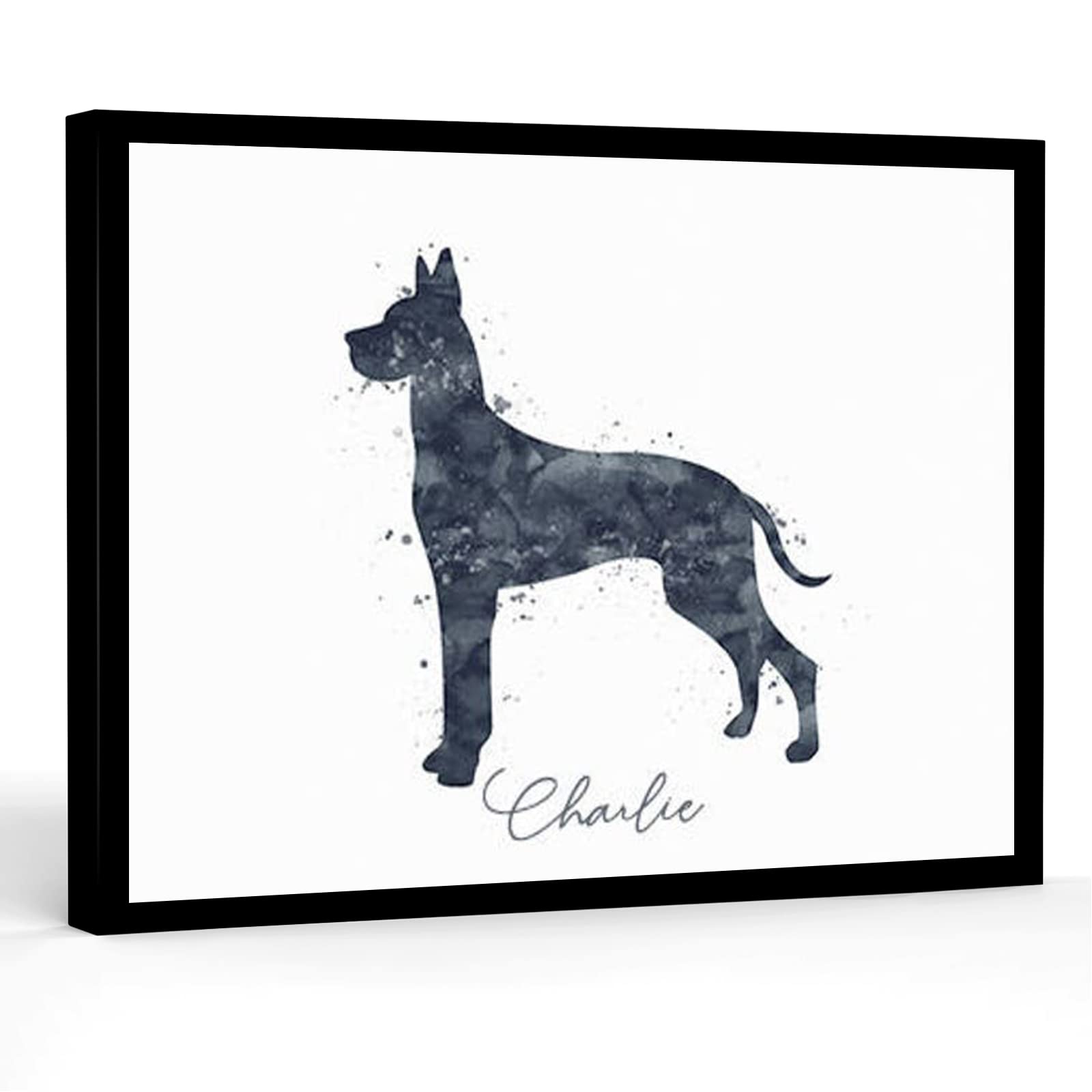 Modern Watercolor Great Dane Print Framed Canvas Wall Art - 16''X24'' Bathroom & Home Decor for Girls, Personalized Custom Name Gift, Perfect for Housewarming, Dog Lovers & Pet-Themed Rooms