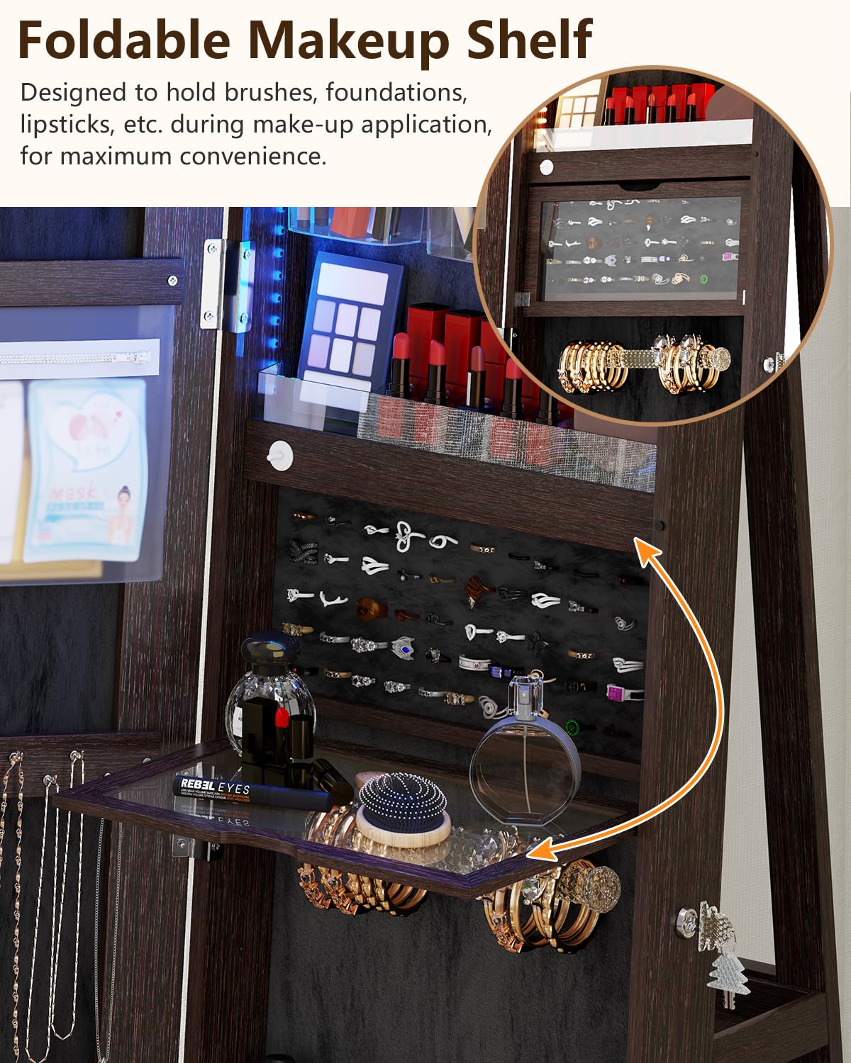 360° Rotating Jewelry Armoire with LED Lights - 63