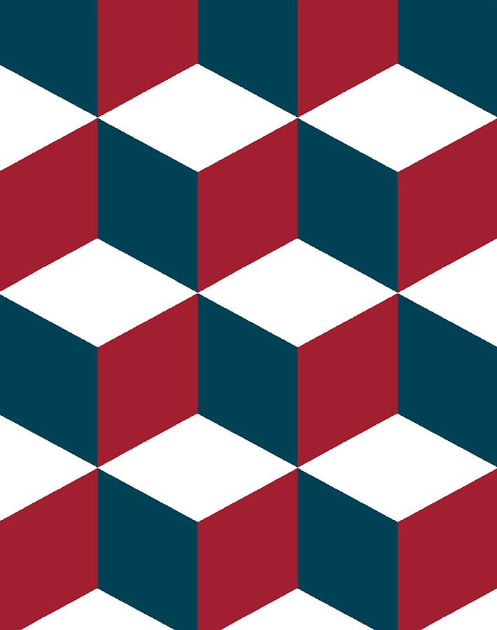 Wallshoppe 'Ice Cubist' Wallpaper - Garnet Red Geometric Pattern Peel and Stick Wallpaper for Living Room, Bedroom, or Office Decor