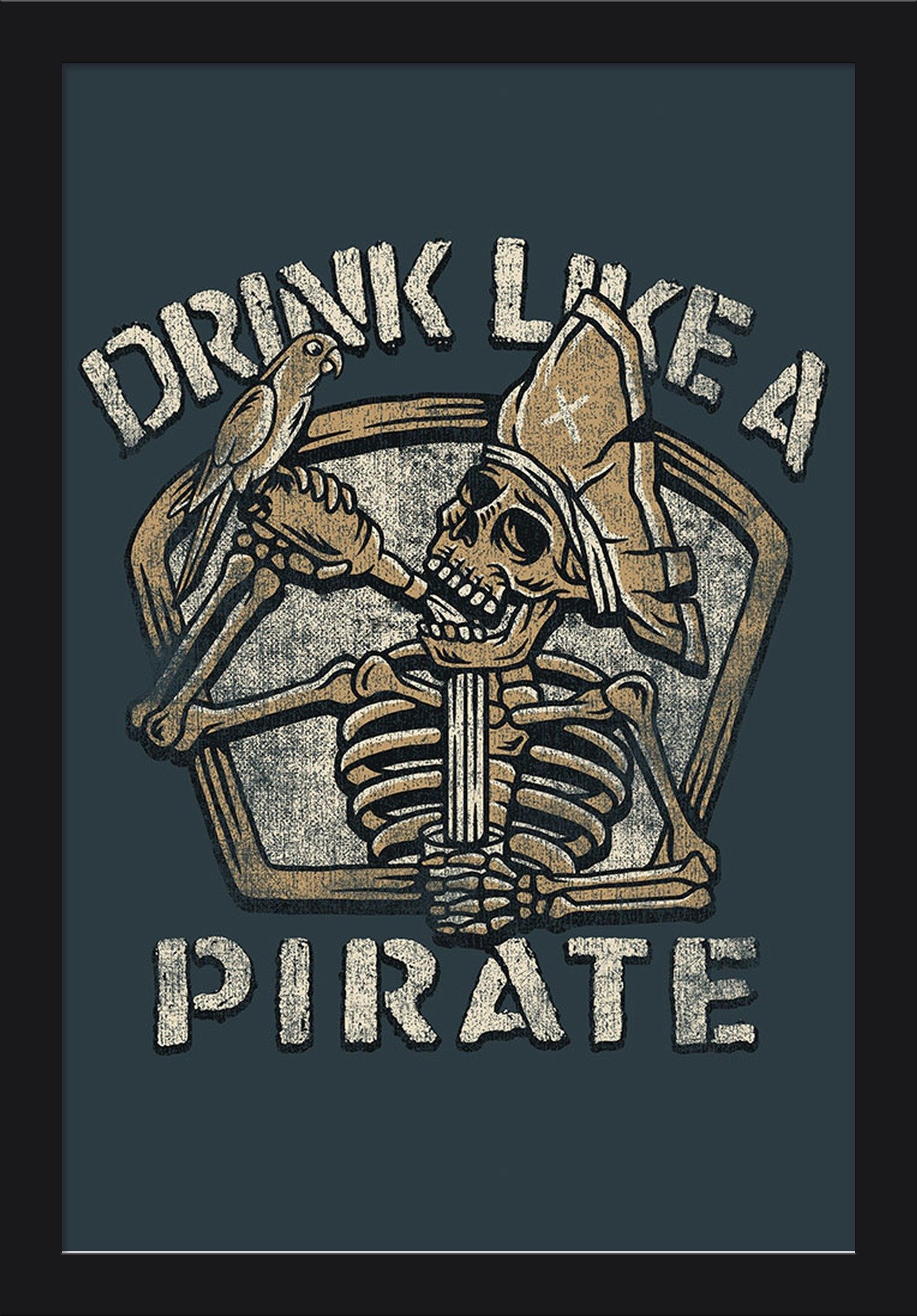 Drink Like a Pirate - 16x24 Inch Giclee Fine Art Print with Recycled Wood Frame in Black | Vintage Nautical Wall Decor for Home, Bar or Office