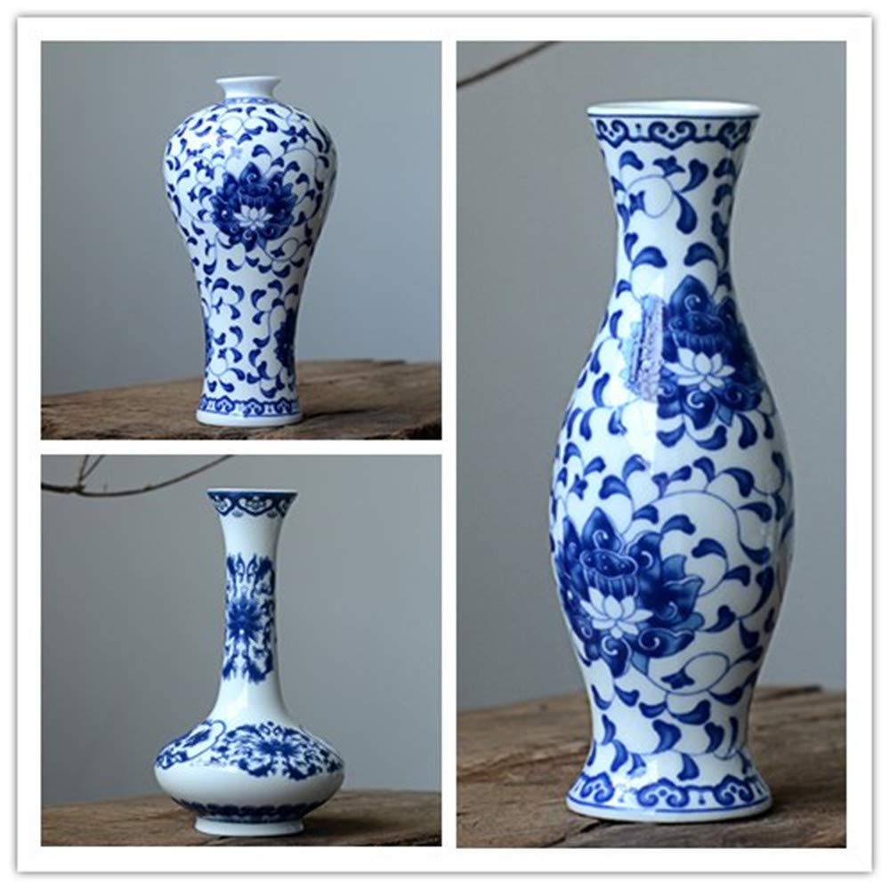 Set of 3 Small Blue & White Porcelain Vases - Fambe Glaze Ceramic Flower Vases for Home Décor, Wedding Centerpieces & Tabletop Decorations