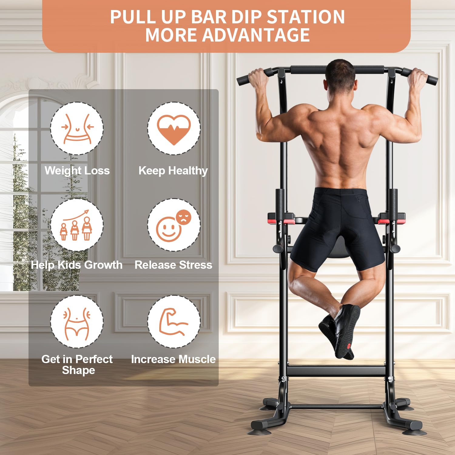 Wesfital Pull Up Bar Power Tower - Adjustable Dip Station for Home Gym, Multi-Functional Strength Training Equipment for Men & Women - Perfect for Full Body Workouts, Muscle Building & Home Fitness