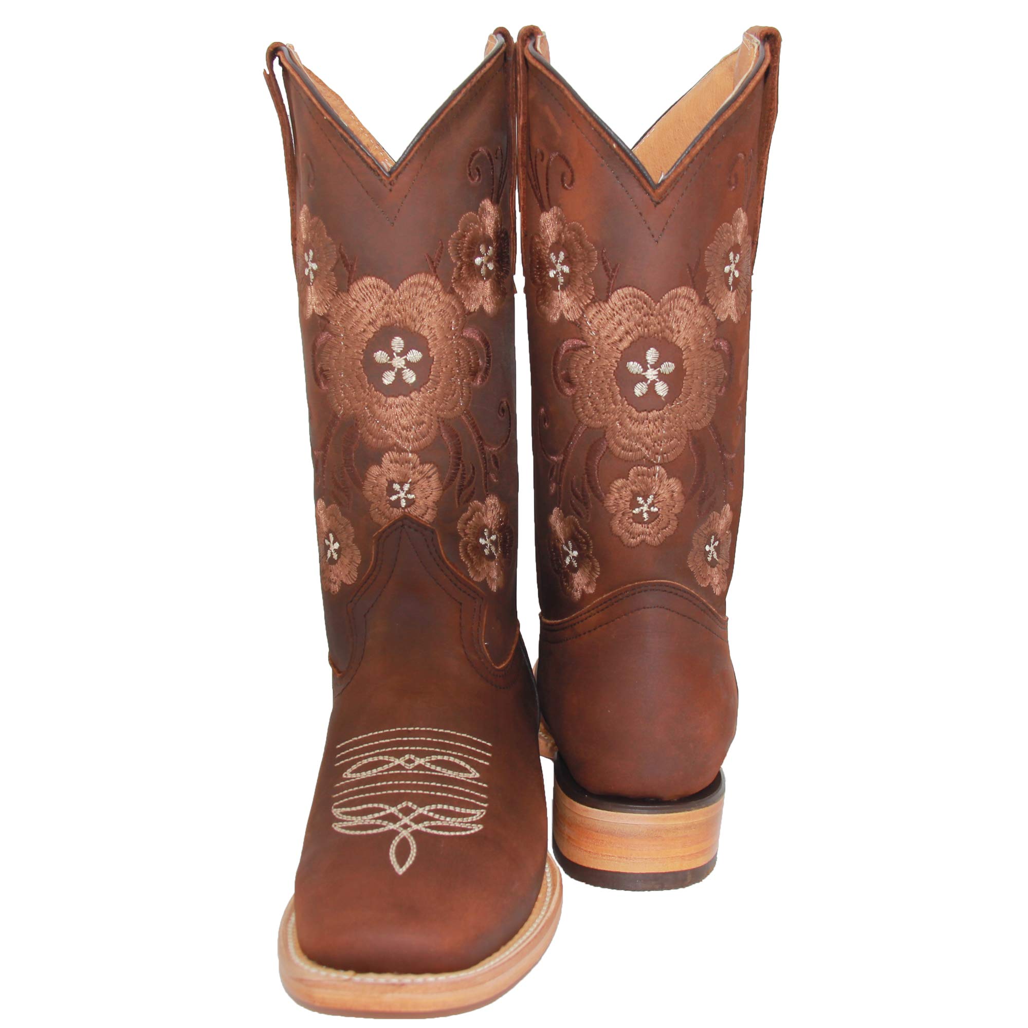 Women's Western Cowboy Boots - Genuine Leather Square Toe Floral Embroidered Ankle Boots for Country Dancing, Rodeo & Casual Wear