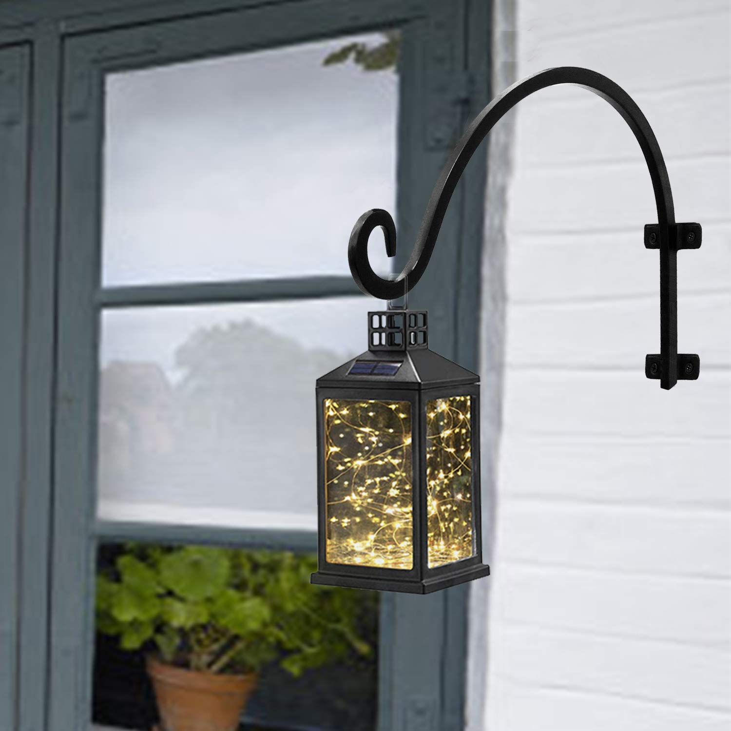 16 Inch Black Heavy Duty Iron Plant Hook - Rust-Resistant Outdoor Hanging Basket Hook with Screws Included for Plants, Lanterns & Wind Chimes - Perfect for Garden, Patio, Balcony and Porch Decor