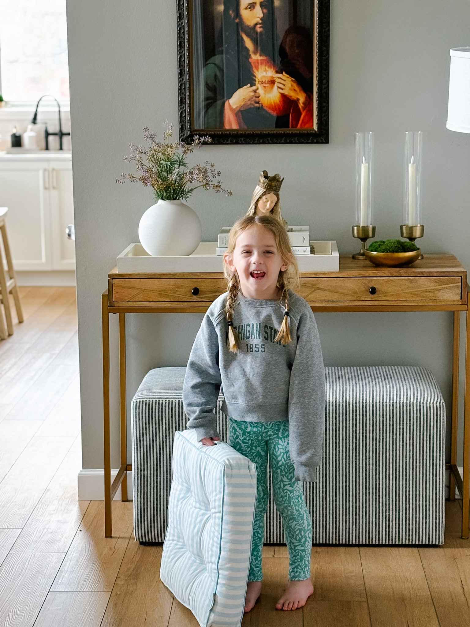 Kids Prayer Kneeler - Sky Blue Stripe Design for Comfortable Worship | Perfect for Church, Home & Sunday School Devotions