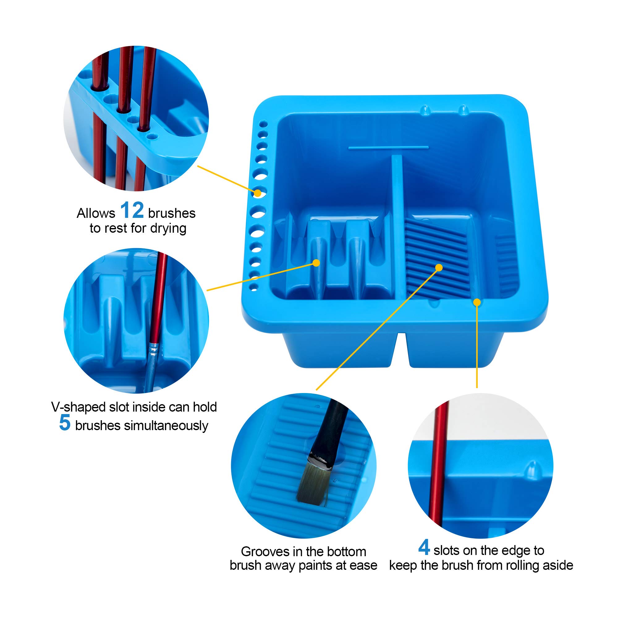 MyLifeUNIT Paint Brush Cleaner & Holder Organizer for Acrylic, Watercolor & Water-Based Paints - Blue | Artist Brush Storage Solution for Painting Studio, Classroom & Home Art Supplies