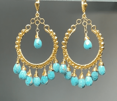 Turquoise Gold Hoop Chandelier Earrings for Women - Elegant Bohemian Dangle Drop Earrings for Party, Wedding & Special Occasions