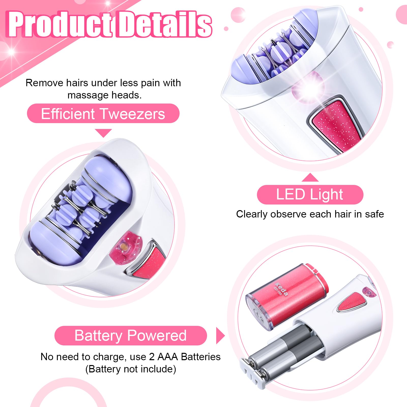 Tondiamo 4-Piece Cordless Epilator Set for Women - Facial, Bikini & Leg Hair Removal with LED Light & Smooth Glide Technology | Perfect for Travel, Home Use & Gift Giving
