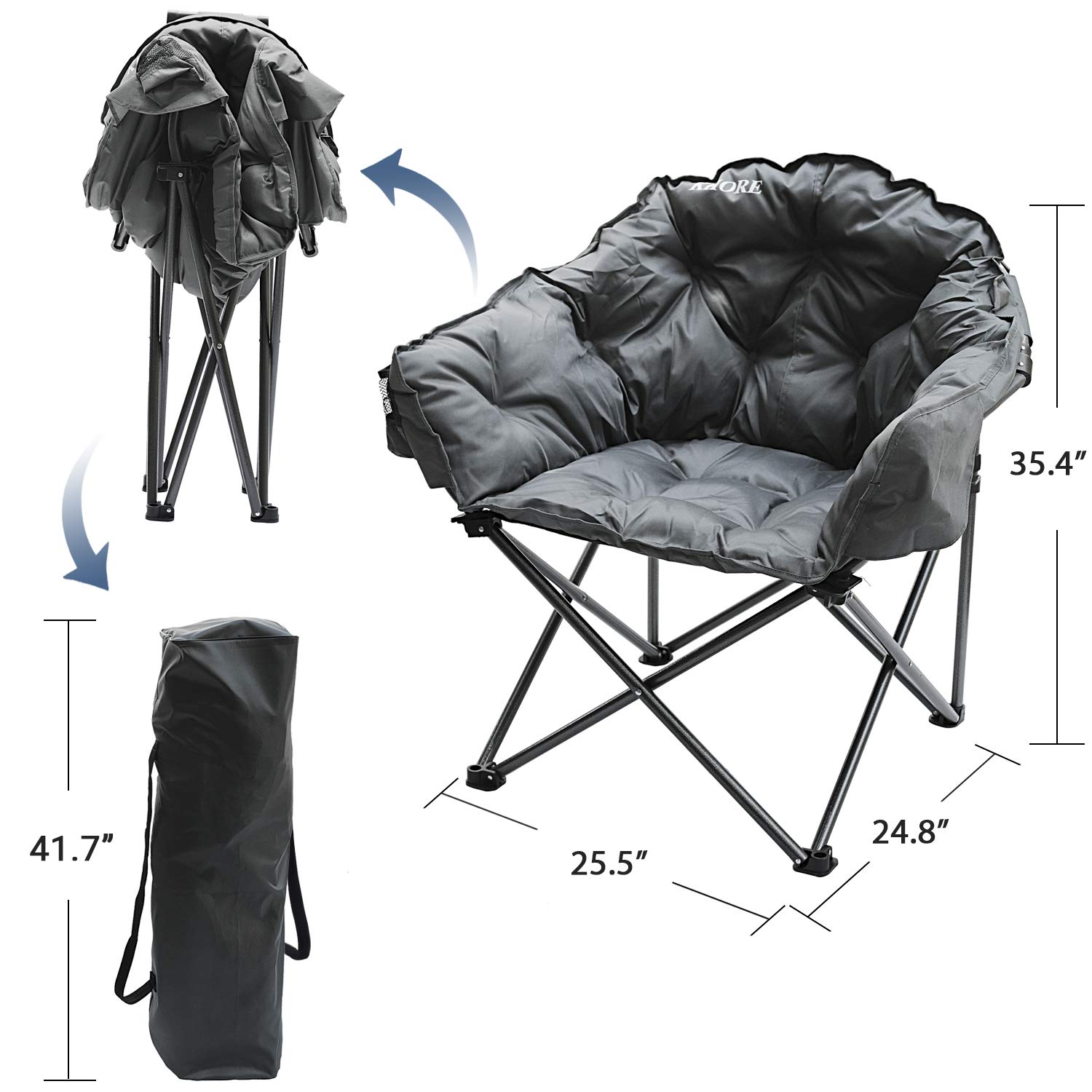 KHORE Heavy Duty Steel Folding Camping Chair - Oversized Moon Saucer Chair with Carry Bag for Outdoor, Hiking, Beach, Picnic, Backyard & Patio Use