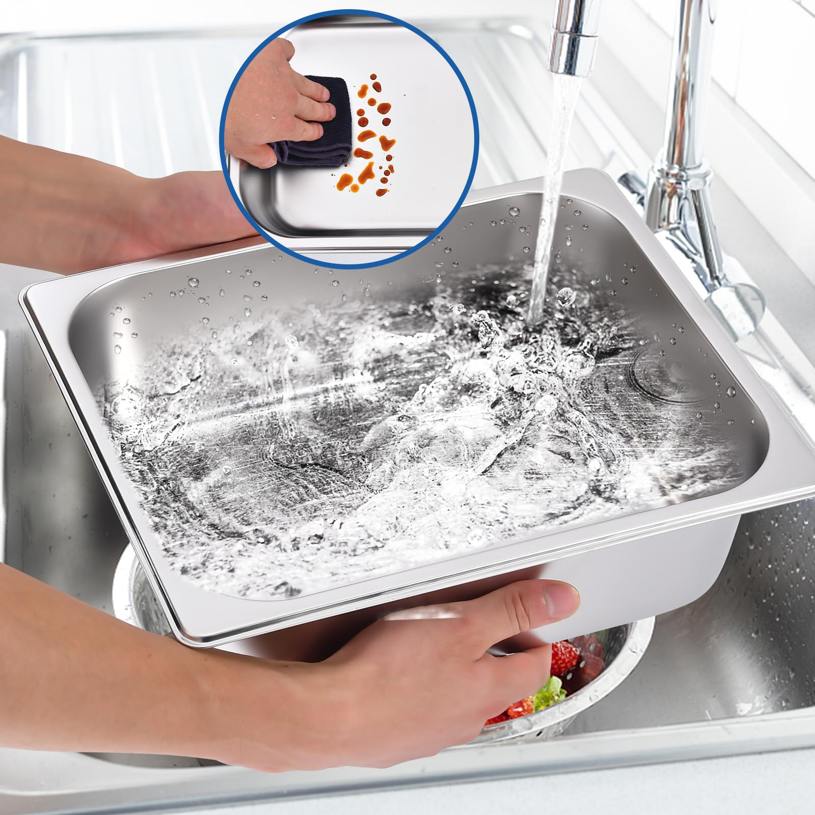 8-Pack Stainless Steel Steam Hotel Pans - 1/2 Size, 4
