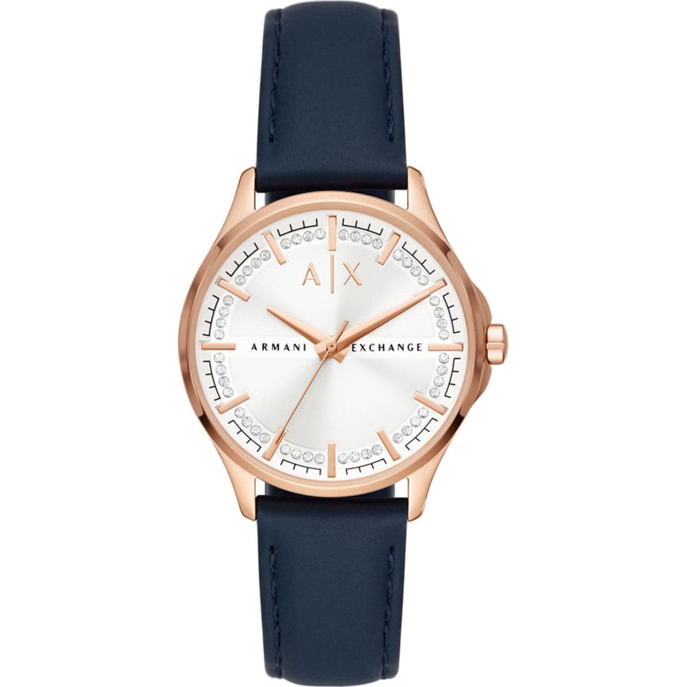 ARMANI EXCHANGE AX5260 Women's Blue Leather Strap Watch - Hampton Collection | Fashion Accessory for Business, Party & Everyday Wear