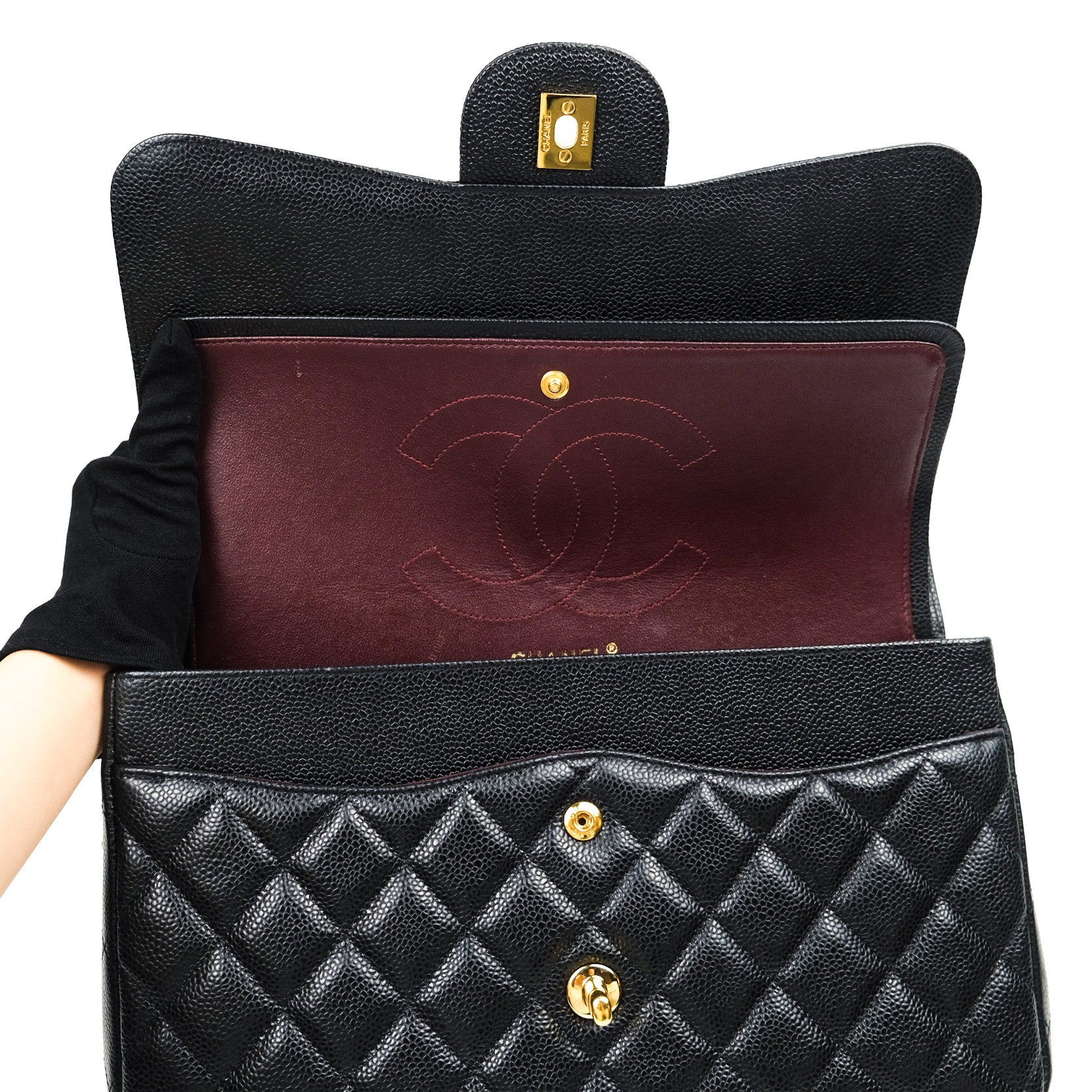 Chanel Classic Jumbo Double Flap Bag in Black Caviar Leather with Gold Hardware - Luxury Designer Handbag for Women, Perfect for Evening Events & Special Occasions