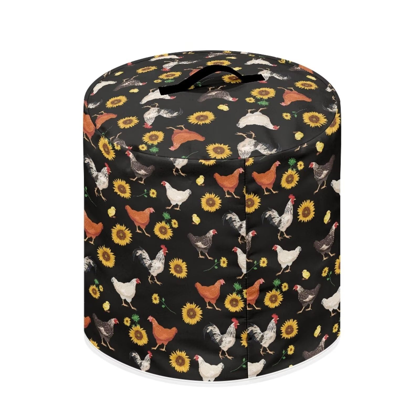 8 Qt Insulated Pressure Cooker Cover - Universal Fit for Rice Cooker, Air Fryer & Slow Cooker - Dust Protection with Convenient Pocket for Utensils & Recipes (Chicken Sunflower Black) - Perfect for Kitchen Storage & Appliance Protection