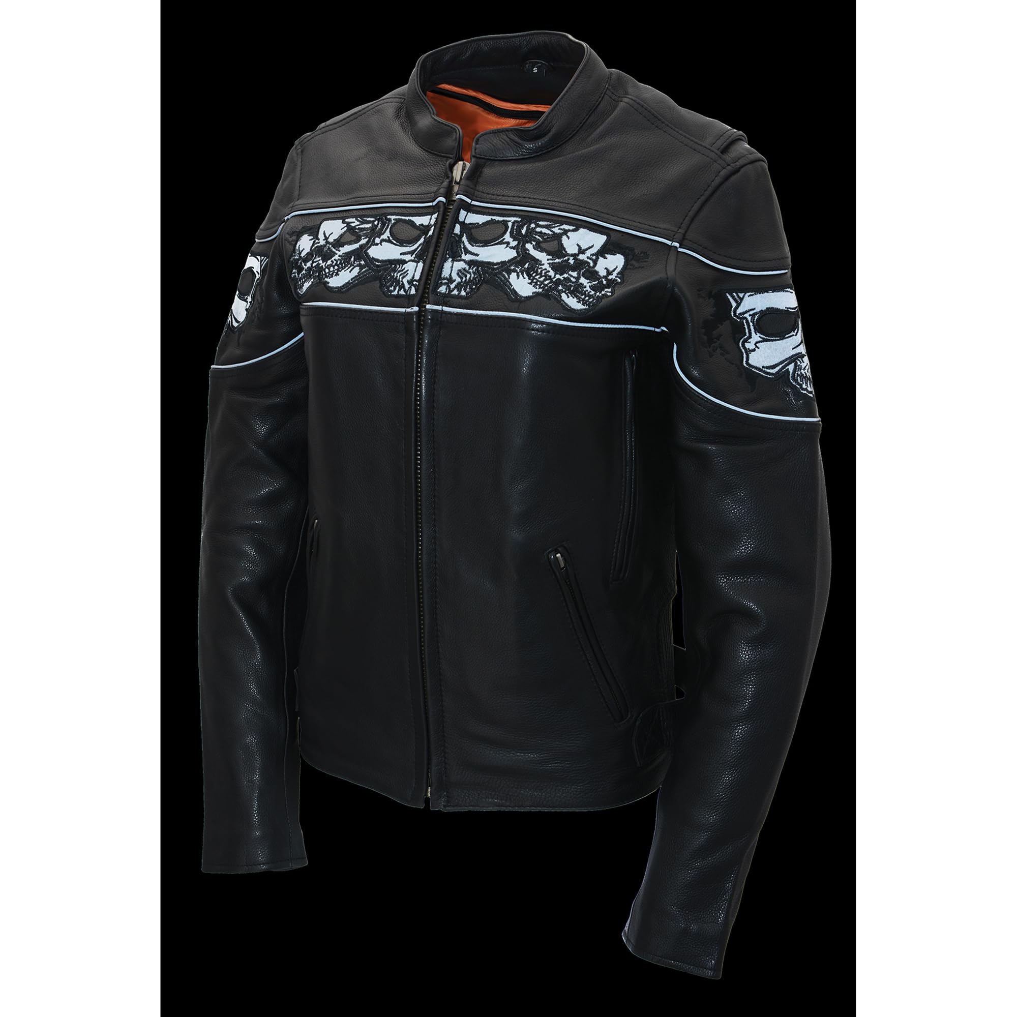Milwaukee Leather Women's Reflective Skull Design Motorcycle Jacket - Soft Genuine Cowhide Leather Biker Jacket MLL2540 for Riding Safety & Night Visibility | Perfect for Harley Davidson, Cruiser & Street Bike Riders
