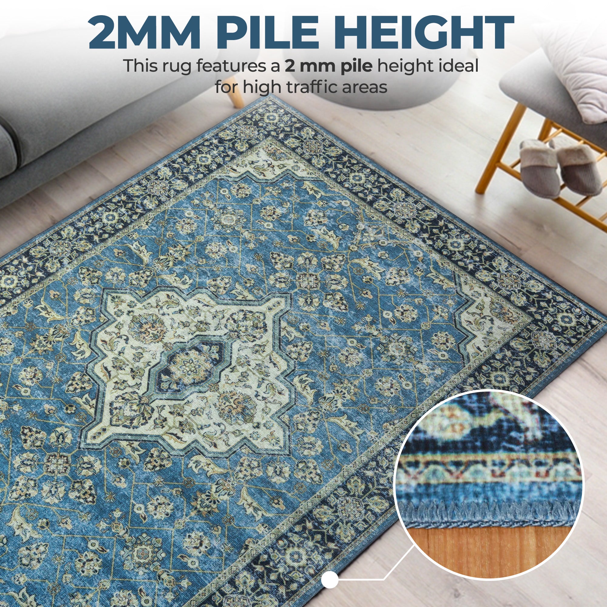 Jay Damask Medallion Bordered Washable Indoor Area Rug - Non-Slip Living Room Carpet, Bedroom Runner for Home Decor | Perfect for Hallways, Entryways & Cozy Spaces