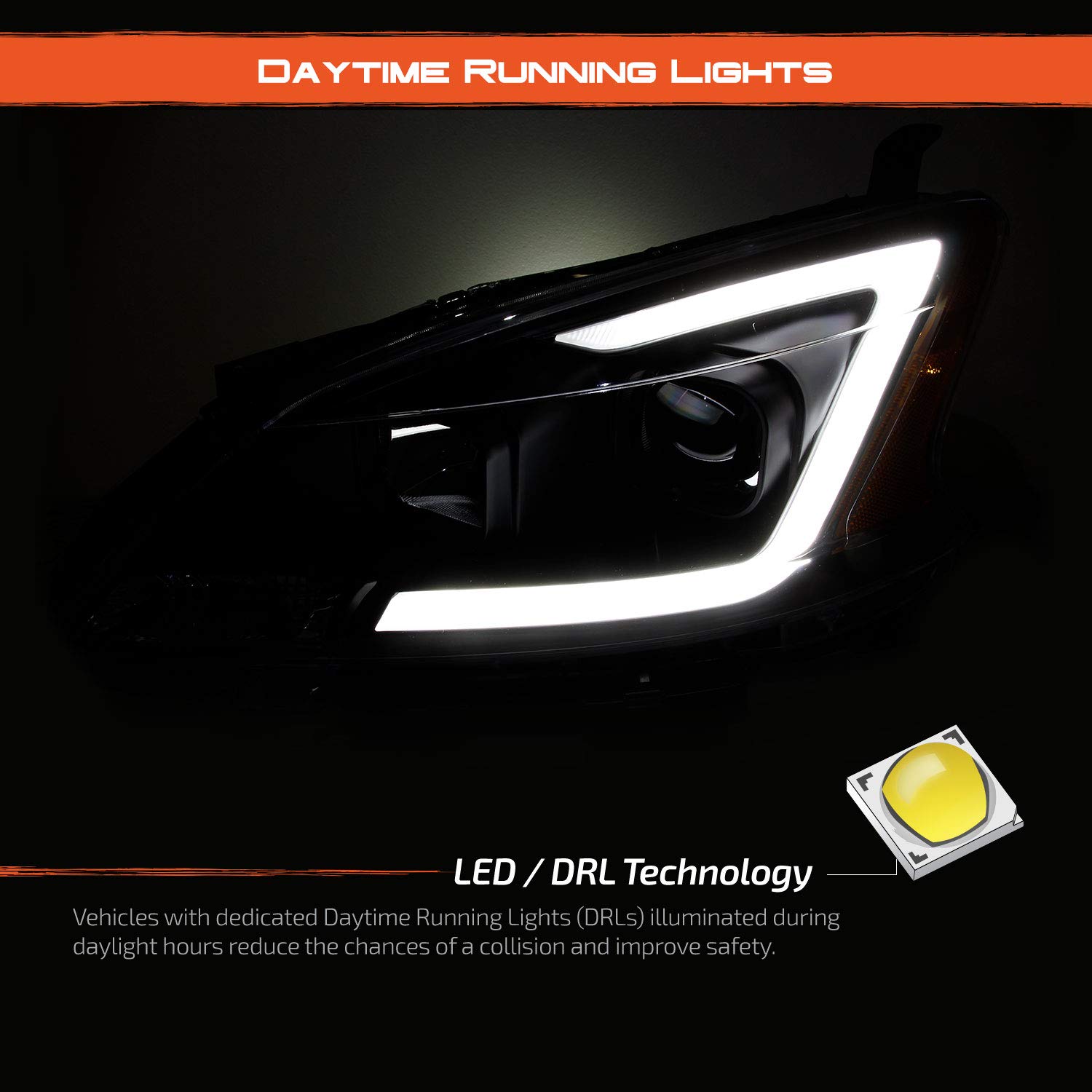 AKKON Black Smoked LED DRL Projector Headlights for 2013-2015 Nissan Sentra - Pair (Left + Right) | Upgrade Replacement for Improved Visibility & Style