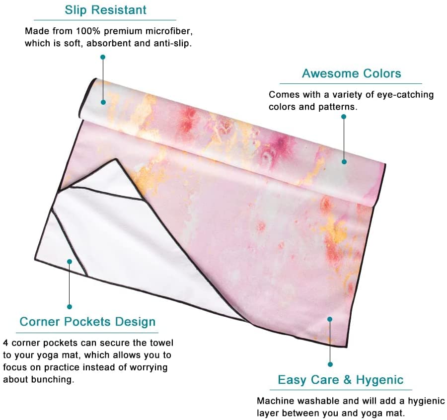 Non-Slip Rose Gold Yoga Towel with Corner Pockets - 70