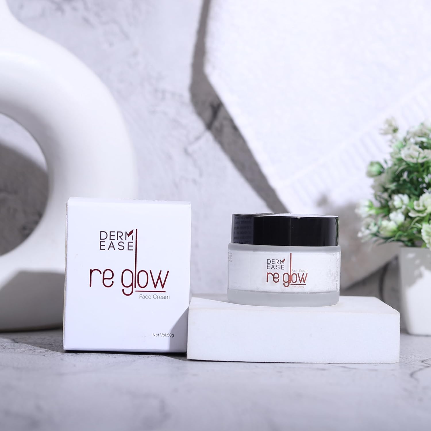 Derm Ease Re Glow Skin Radiance Whitening Cream with Water Lily Extract & Wheat Germ Oil - Brightening Moisturizer for Face & Body - Pack of 2 (50g Each) - Perfect for Daily Skincare Routine & Dark Spot Treatment