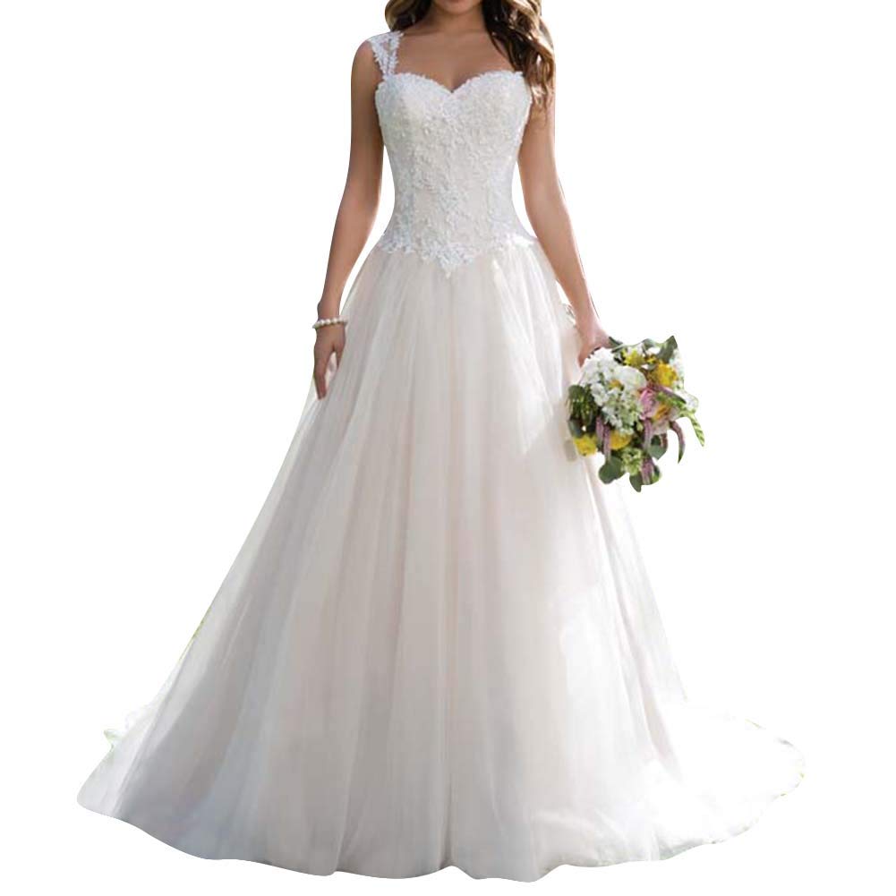 Elegant Lace A-Line Wedding Dress for Bride - Sweetheart Neckline Sleeveless Bridal Gown | Perfect for Church Ceremony, Beach Wedding & Romantic Vows