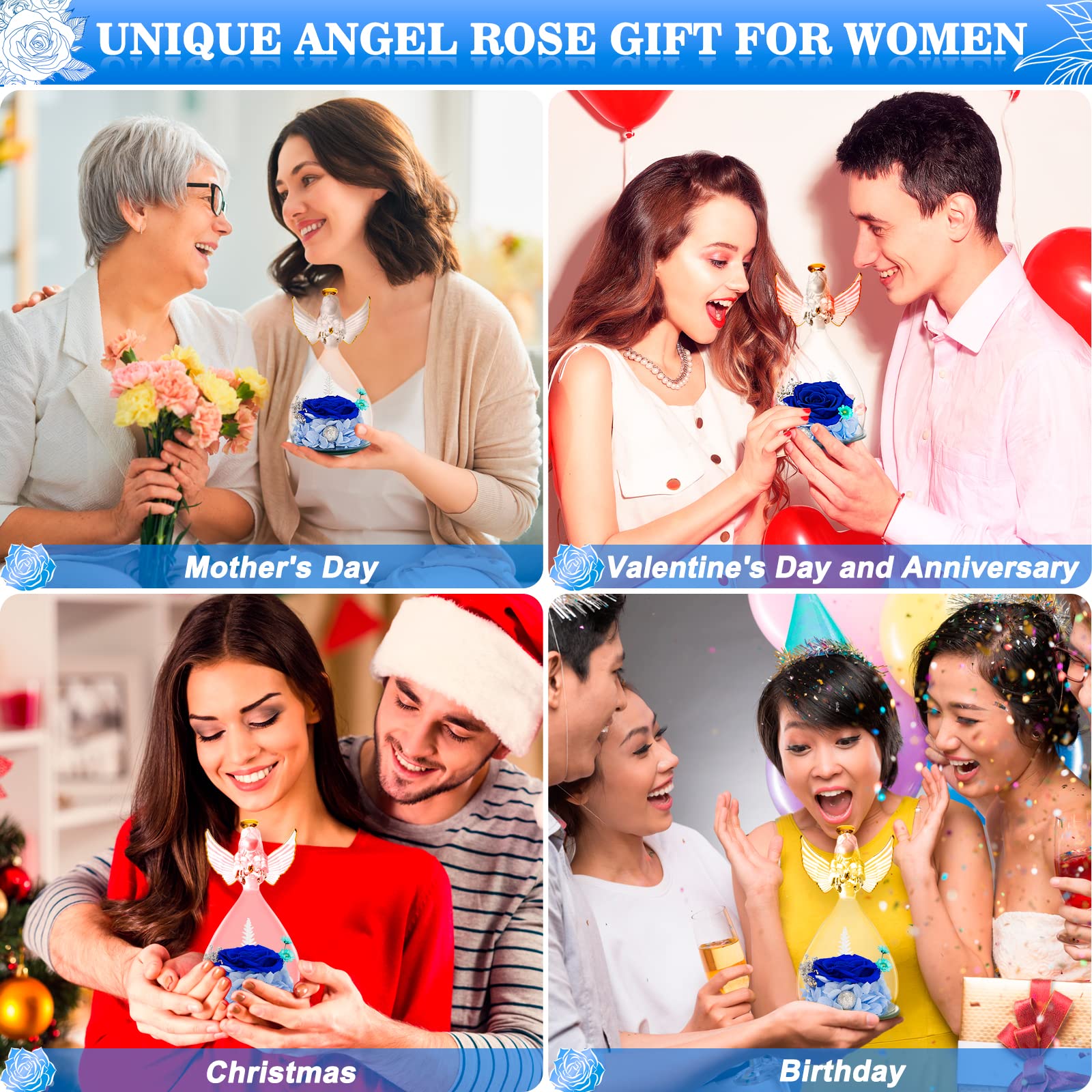 YEEBAY Preserved Rose Flower Gift Set with Angel Figurine - Perfect Birthday, Anniversary, Wedding, Valentine's, Christmas & Thanksgiving Gift for Women, Mom, Wife, Grandma - Elegant Home Decor & Romantic Present for Special Occasions