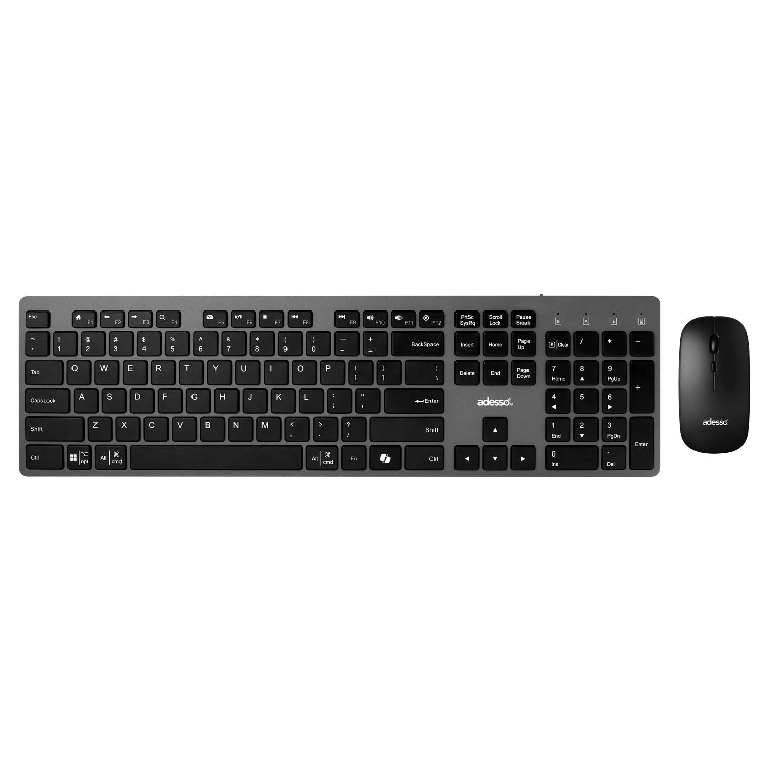 Adesso Wireless Scissor Switch Keyboard and Mouse Combo with Copilot AI Hotkey - Multi-OS Compatible for Mac/Windows, Quiet Typing, 2.4GHz USB Dongle - Perfect for Office Work, Gaming, and Home Computing