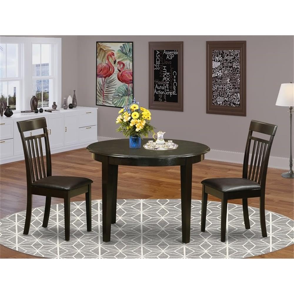 Modern 3-Piece Dining Table Set with Round Kitchen Table & 2 Faux Leather Chairs - 42x42 Inch Cappuccino | East West Furniture BOCA3-CAP-LC | Perfect for Small Spaces, Breakfast Nooks & Contemporary Dining Rooms