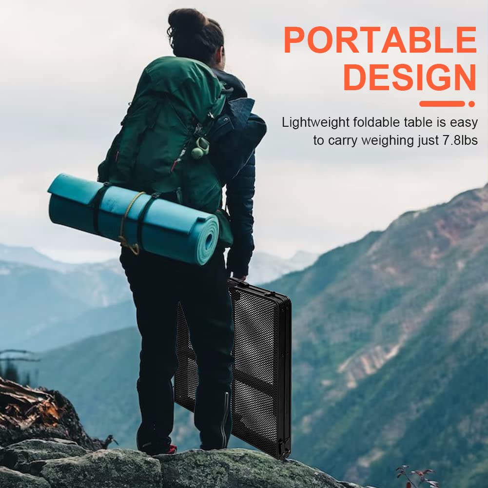 Portable Folding Camping Table with Adjustable Height & Mesh Desktop - Lightweight Picnic Table for Outdoor BBQ, Tailgating, Beach & Backyard (23.6
