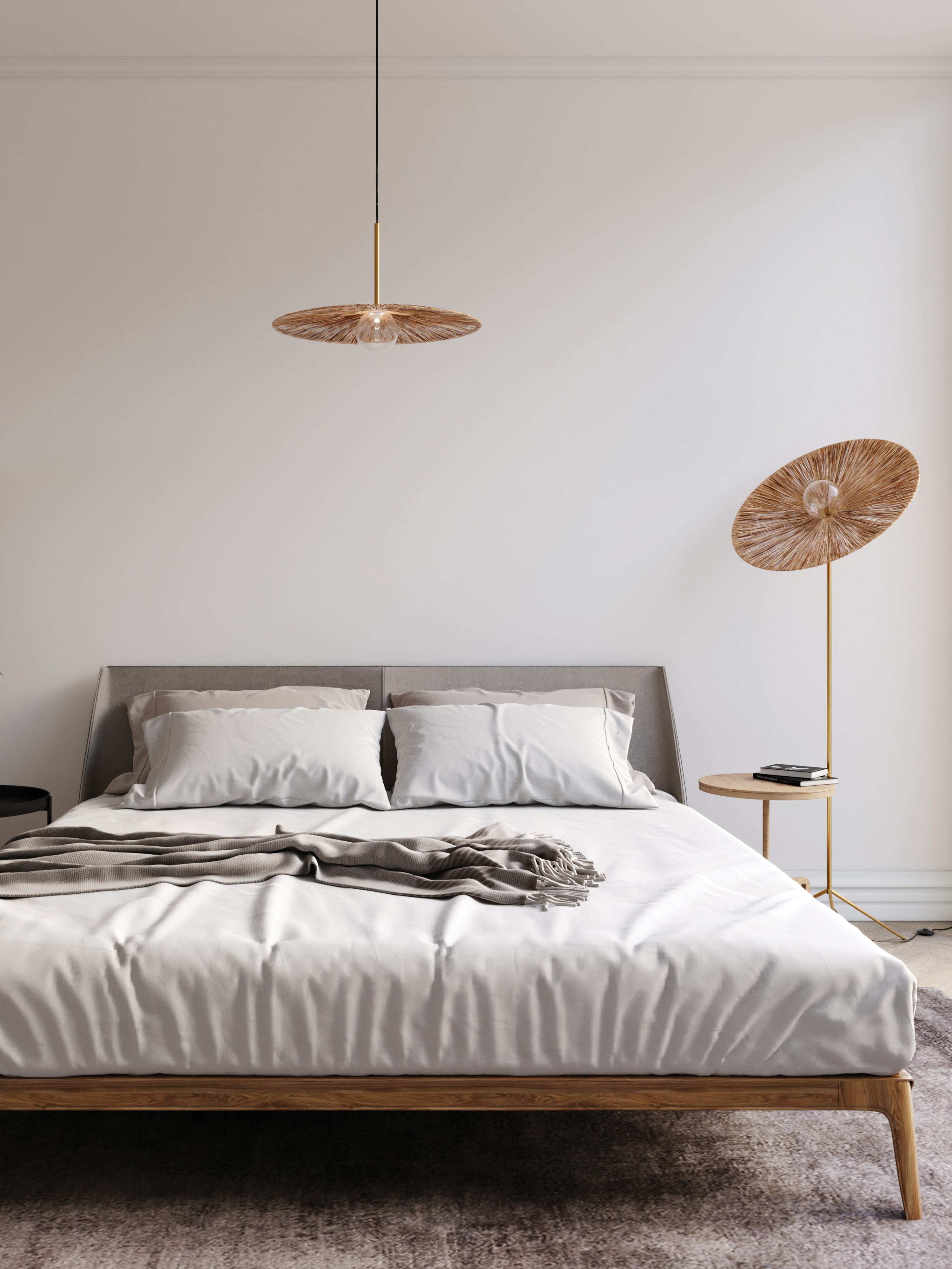 Ridotti Natural Raffia and Burnished Brass Floor Lamp - 1 Light Modern Floor Lamp for Living Room, Bedroom, or Office Decor