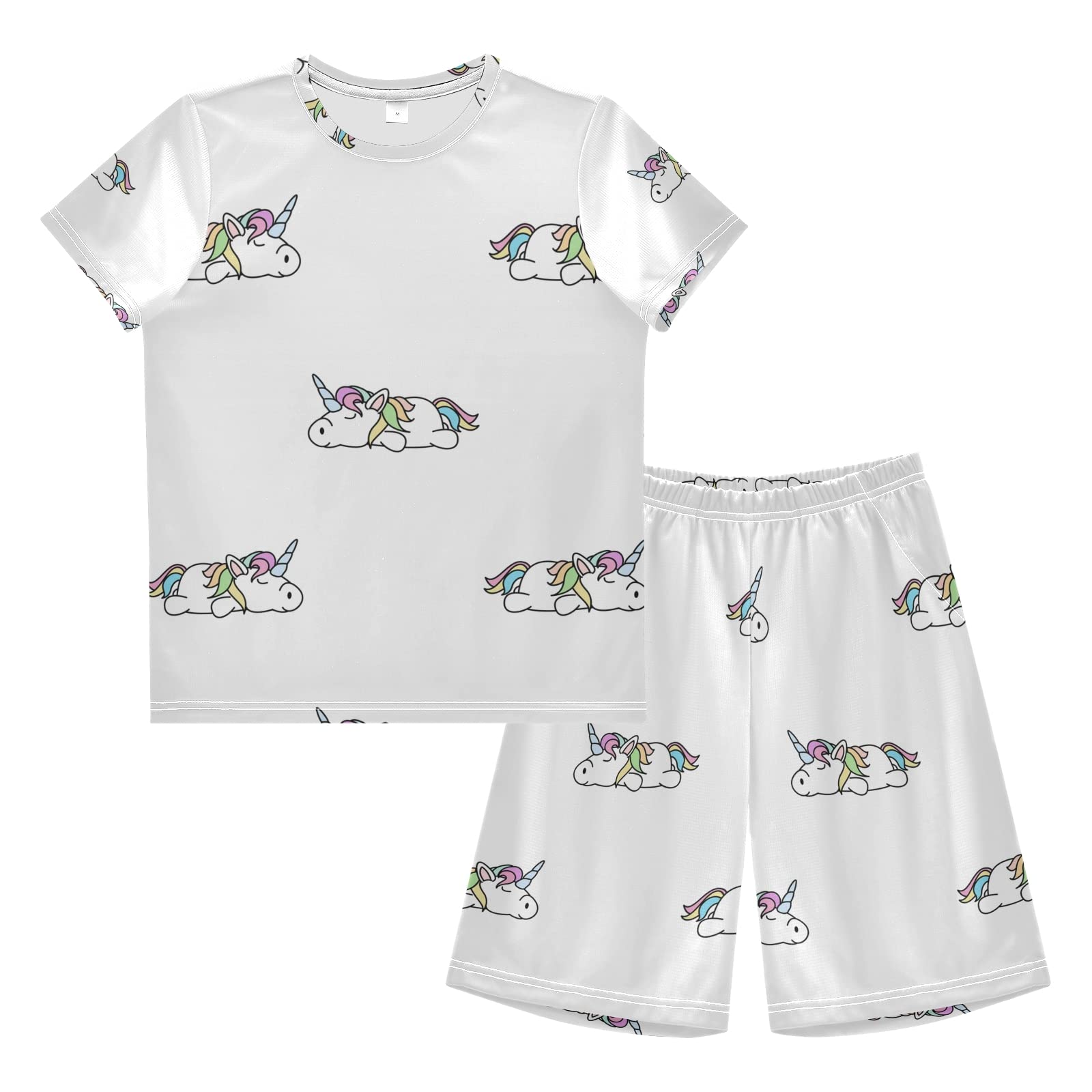 **Unicorn Print Boys' Summer Outfit Set - Short Sleeve & Shorts Playwear for Kids - Perfect for Outdoor Play, Beach Trips, and Birthday Parties**
