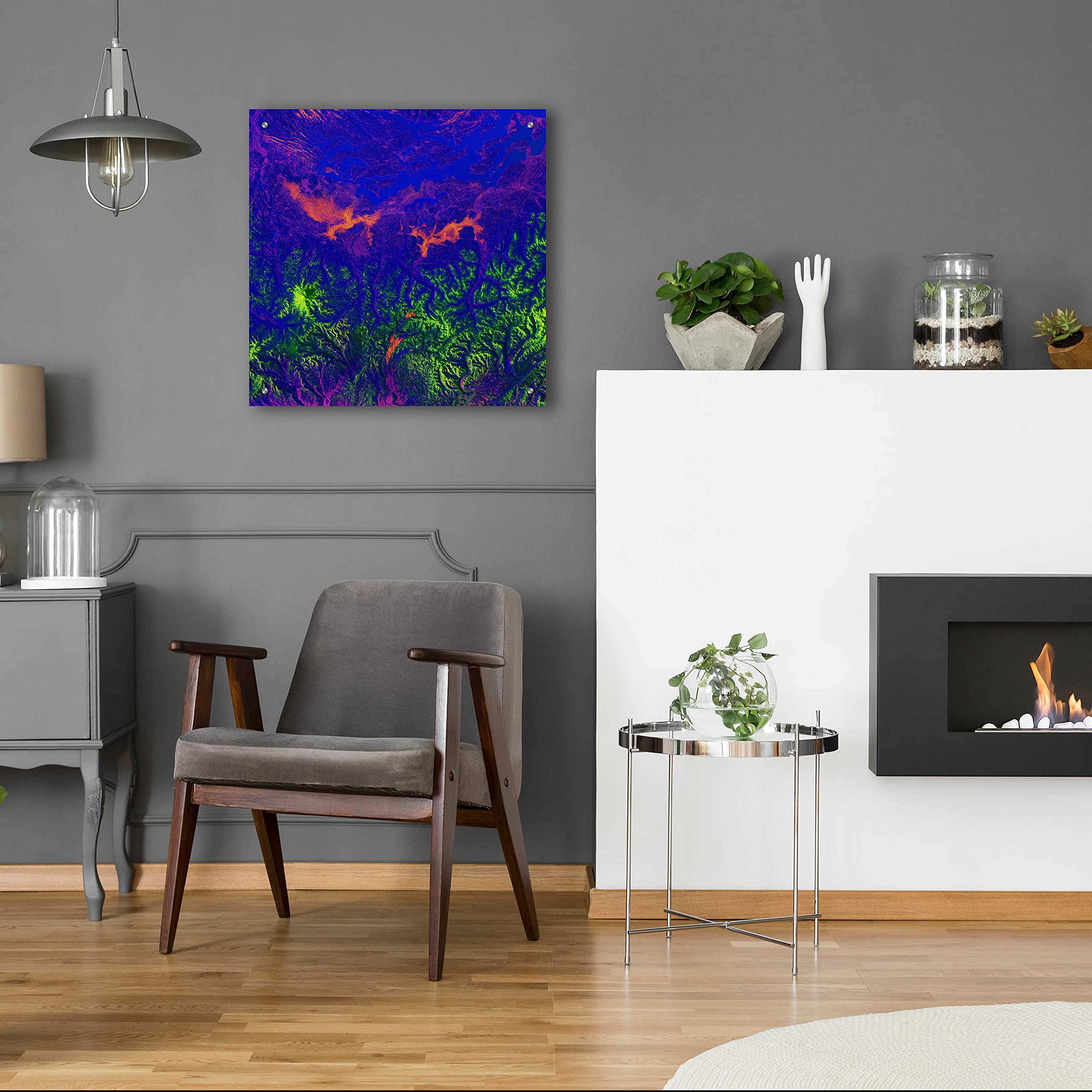 Epic Art 'Earth as Art: Fanciful Fluorescence' - 24x24 Inch Modern Acrylic Glass Wall Decor - Vibrant Abstract Landscape Painting for Living Room, Office & Bedroom