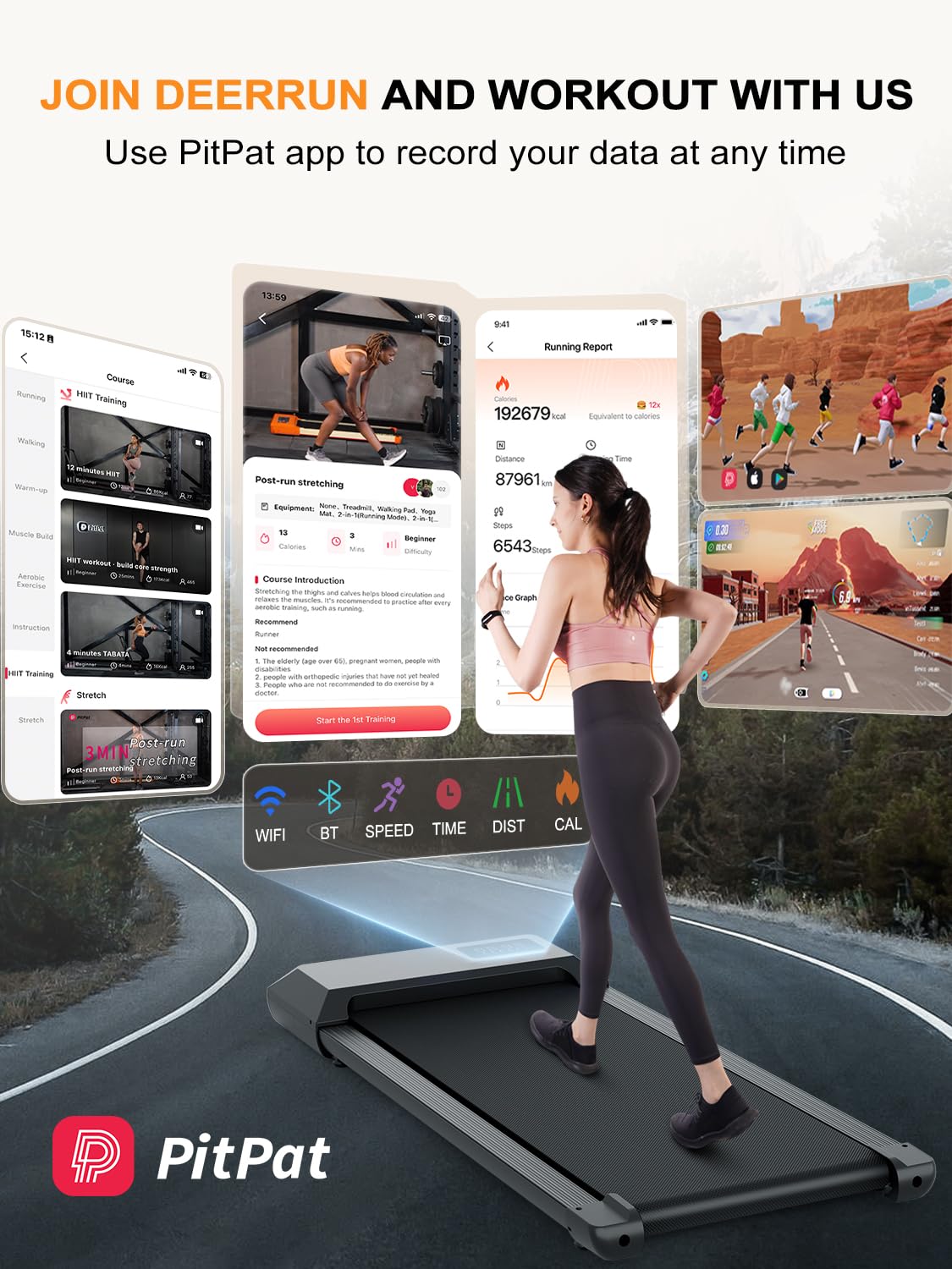 DeerRun Under Desk Treadmill - 2.5HP Quiet Portable Walking Pad for Home Office with APP/Remote Control & LED Display | No Installation Needed | Perfect for Workouts While Working or Watching TV