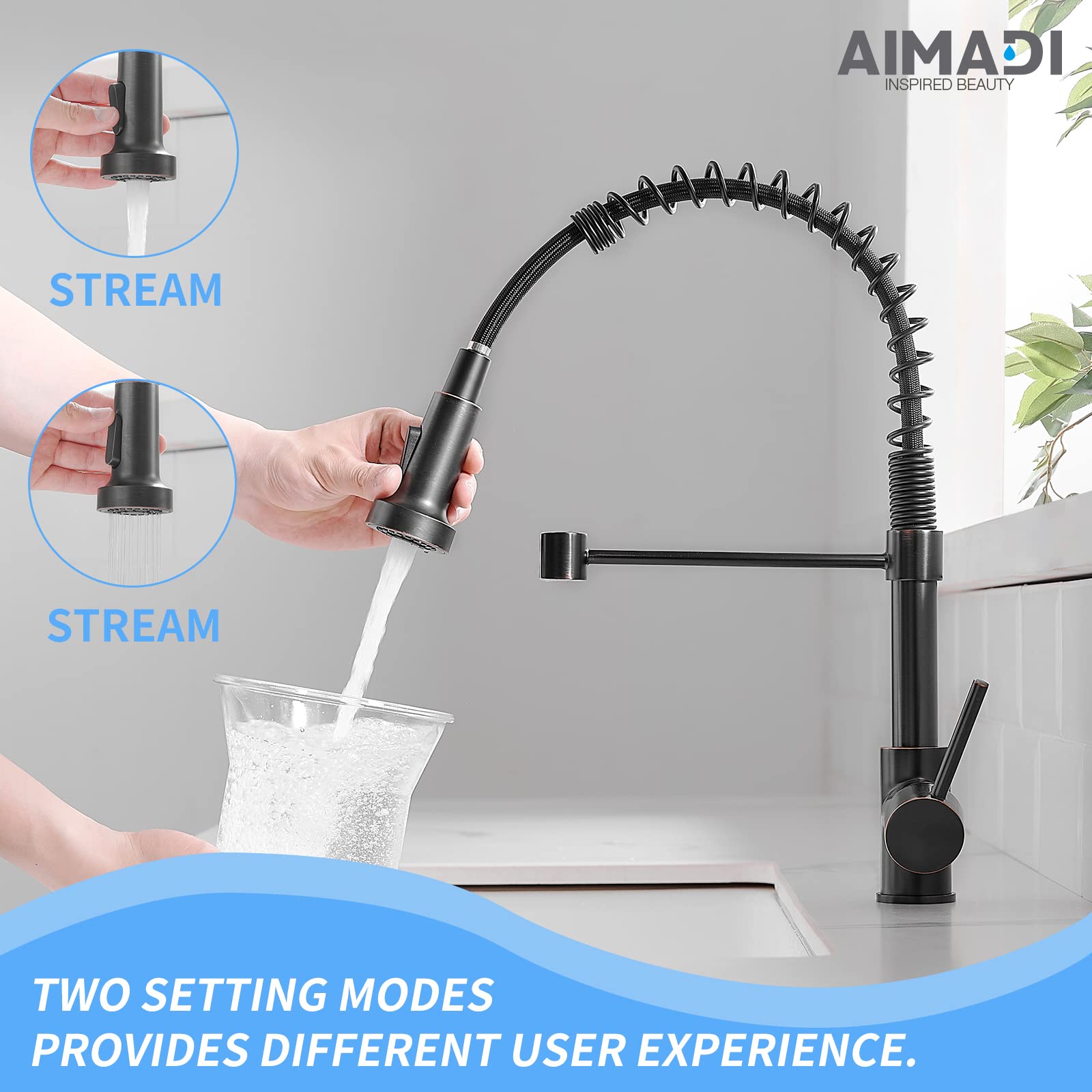 Oil Rubbed Bronze Kitchen Faucet - Commercial Single Handle Pull Down Sprayer Faucet for Sink, Single Hole Mount, Vintage Style (Perfect for Restaurant, Bar & Home Kitchen Use)