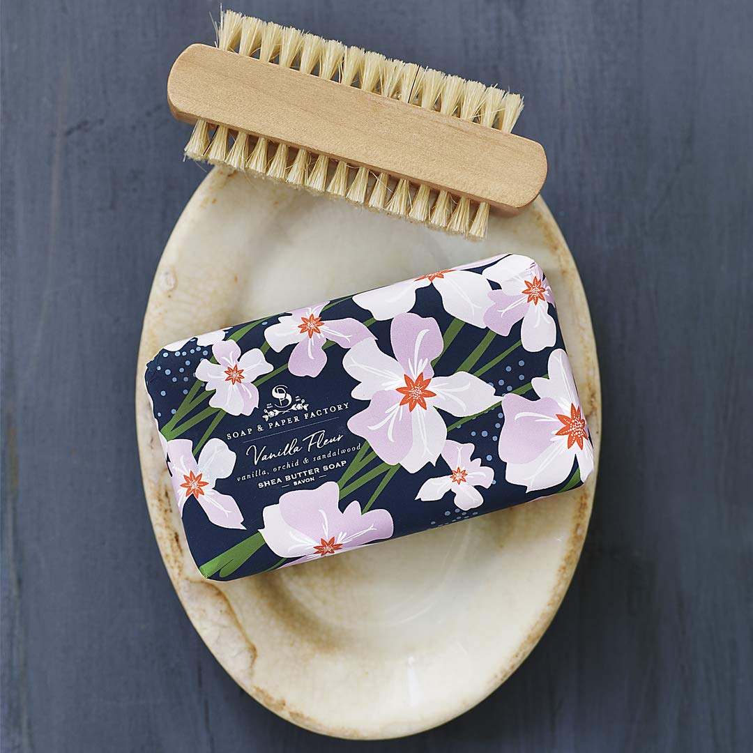 Soap & Paper Factory Vanilla Fleur Shea Butter Soap Bar - 5 oz Natural Moisturizing Handmade Soap for Dry Skin, Gifts & Bathroom Decor - Perfect for Spa Day, Self-Care & Relaxation