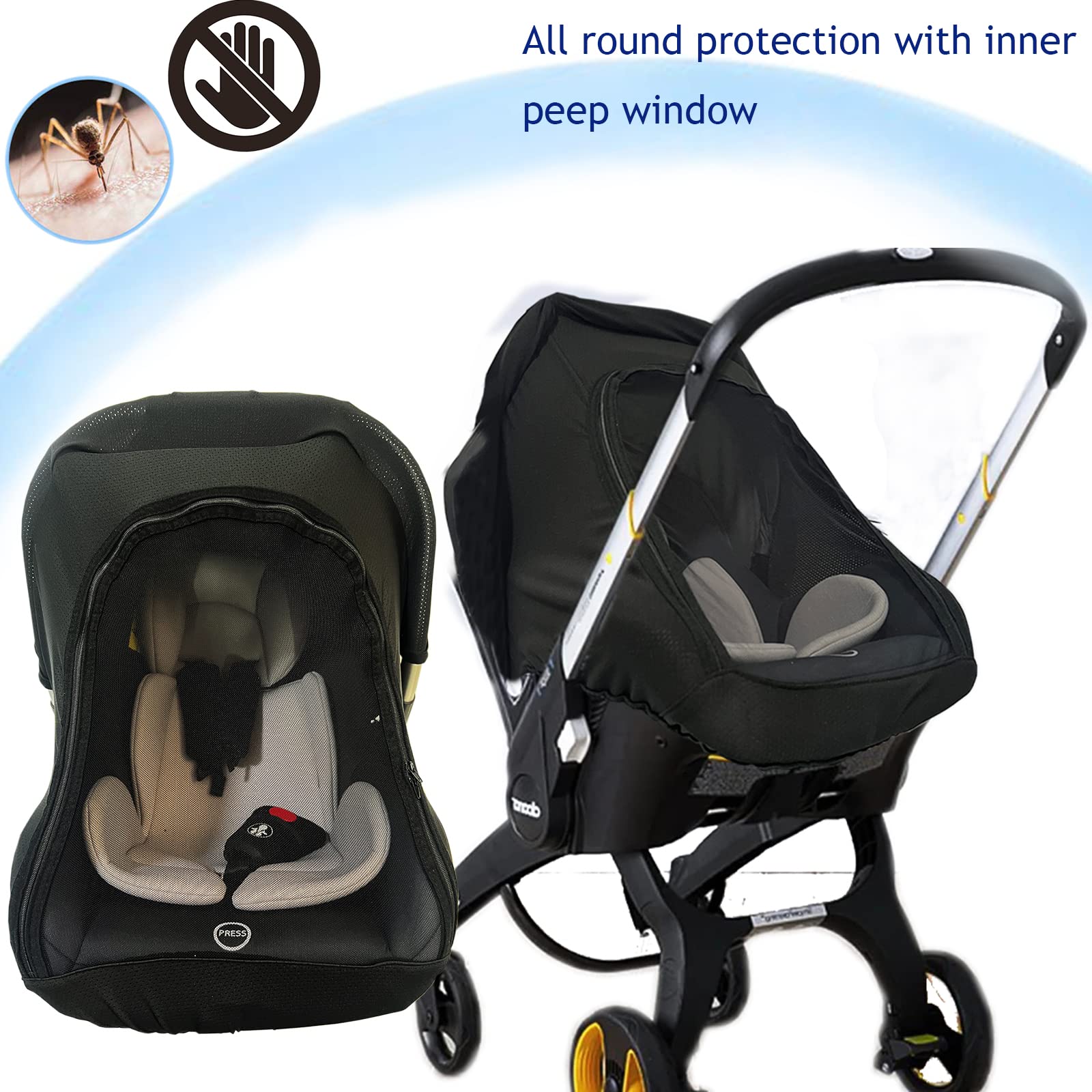 Baby Car Seat Cover with Sunshade & Peep Window - UV Protection, Breathable & Stretchable Canopy for Newborns - Blocks Sun, Dust & Insects - Perfect for Travel, Stroller & Infant Car Seat Safety