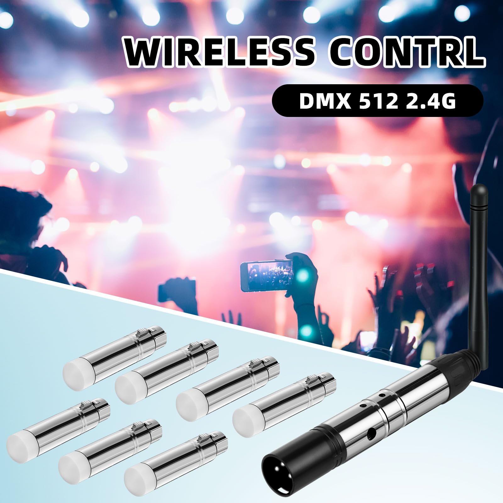 8 Pcs Wireless DMX 512 Transmitter and Receiver Kit - 2.4GHz DJ Lighting Controller for LED Stage Lights, Disco Party & Bar Lighting - Perfect for DJ Shows, Concerts, Nightclubs and Event Lighting Systems