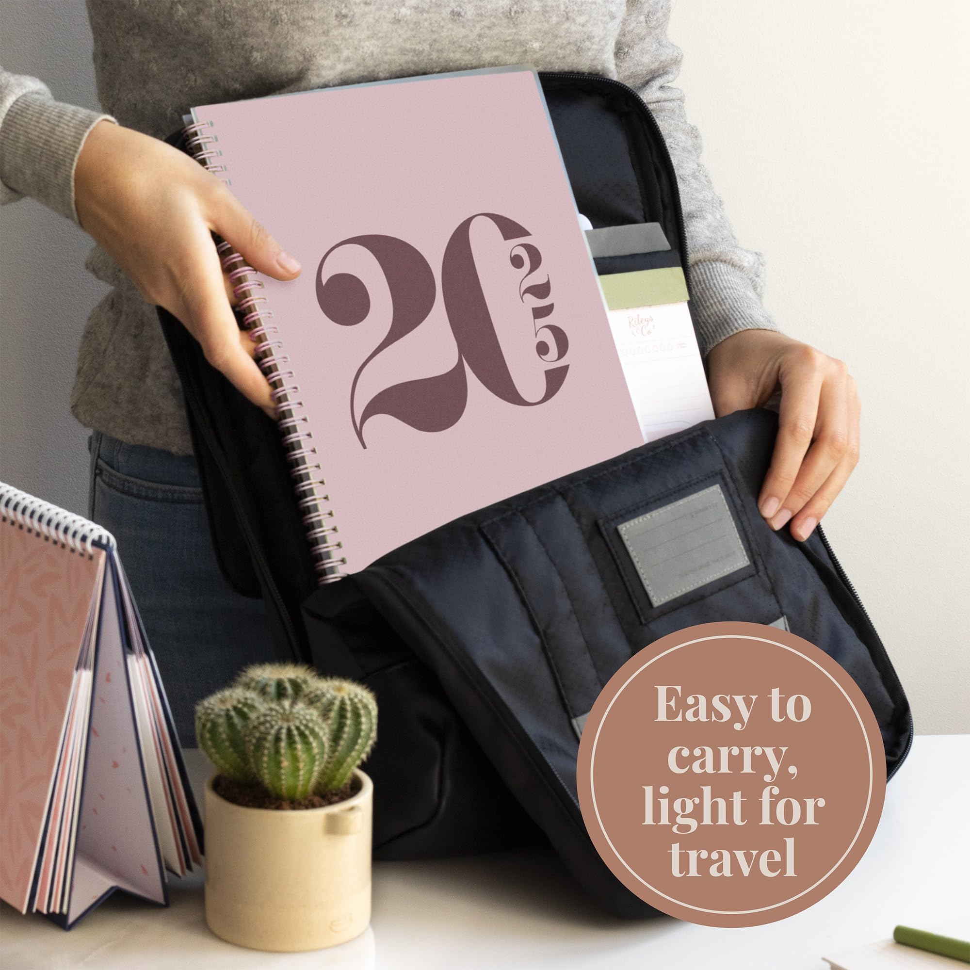 Rileys 2025 Weekly Planner - 8.5 x 11 Inch Pink Typographic Annual & Monthly Agenda Organizer with Flexible Cover, Notes Pages & Twin-Wire Binding - Perfect for Office, School & Personal Productivity Planning