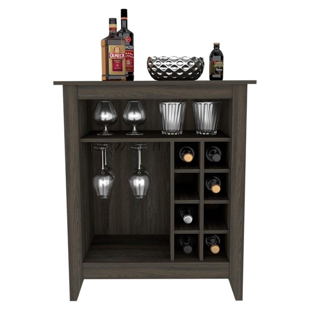 Modern 8-Cubby Bar Cabinet with Shelf, Espresso Finish - Stylish Storage for Wine Bottles, Glassware & Liquor - Perfect for Living Room, Dining Room or Home Bar Decor