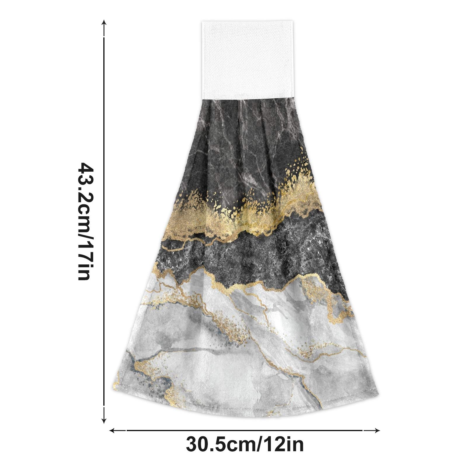 Premium Black & White Marble Gold Foil Kitchen Hand Towels Set of 2 - Super Absorbent, Quick Dry, Soft Hanging Dish Towels for Cooking, Cleaning & Decor - Perfect for Home Kitchen, Bathroom & Dining Room Decor
