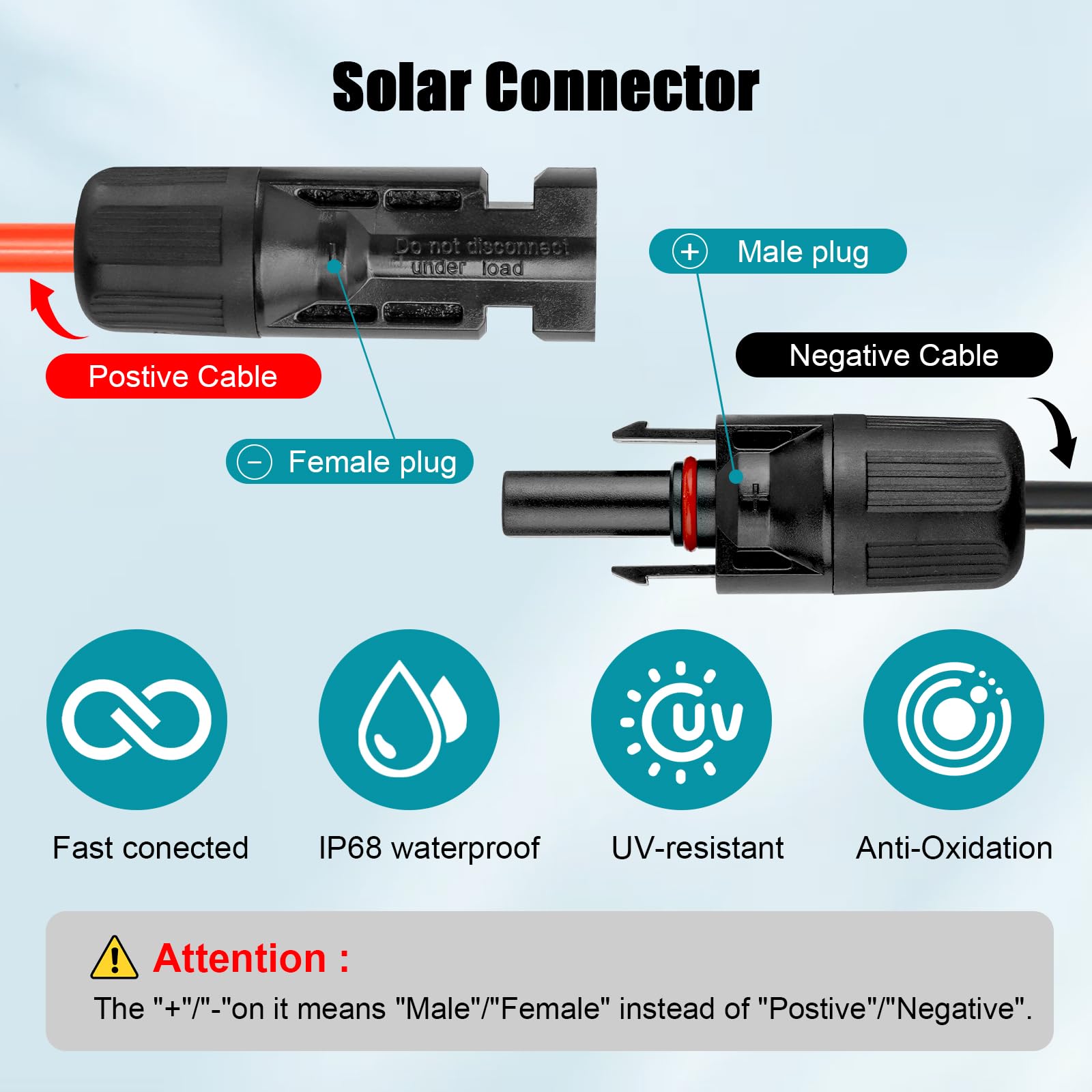 10 AWG Solar Extension Cable 2FT Black + 2FT Red - Tinned Copper Solar Panel Wire Male to Female Connector - Weatherproof for Solar Panels, RV, Boat, Marine & Outdoor Power Applications - Perfect for Off-Grid Systems, Automotive Wiring & Renewable Energy Projects