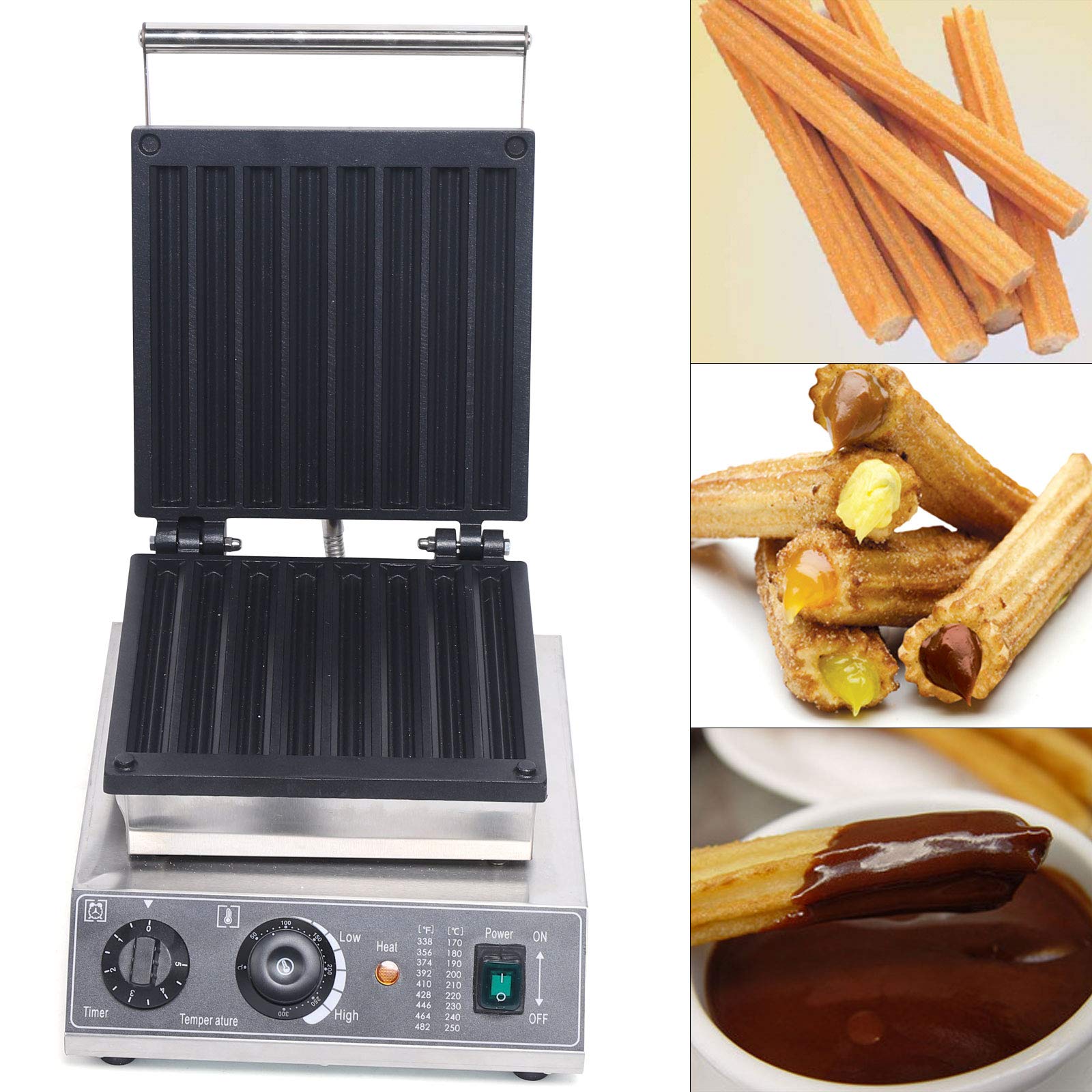 8PCS Commercial Electric Churro Maker Machine - 1500W Non-Stick Waffle Maker with Stainless Steel Body & Adjustable Temperature (50-300°C) - Perfect for Restaurants, Food Trucks, and Home Breakfast Cooking
