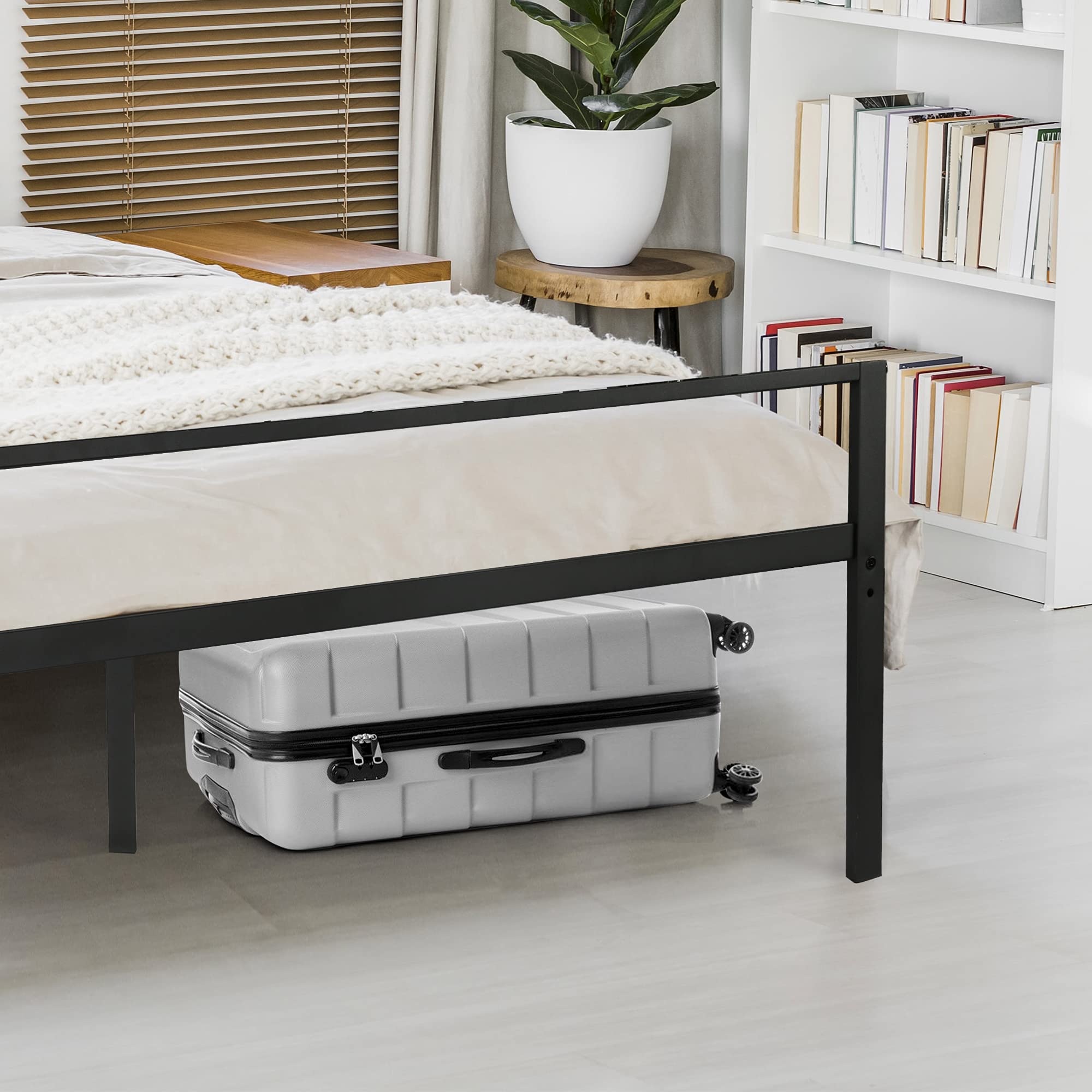 LUCKYERMORE Queen Size Metal Platform Bed Frame with Headboard - Anti-Rust, Anti-Slip Support, Sturdy Black Bed Frame for Bedroom, Guest Room, or Dorm - Easy Assembly & Modern Design