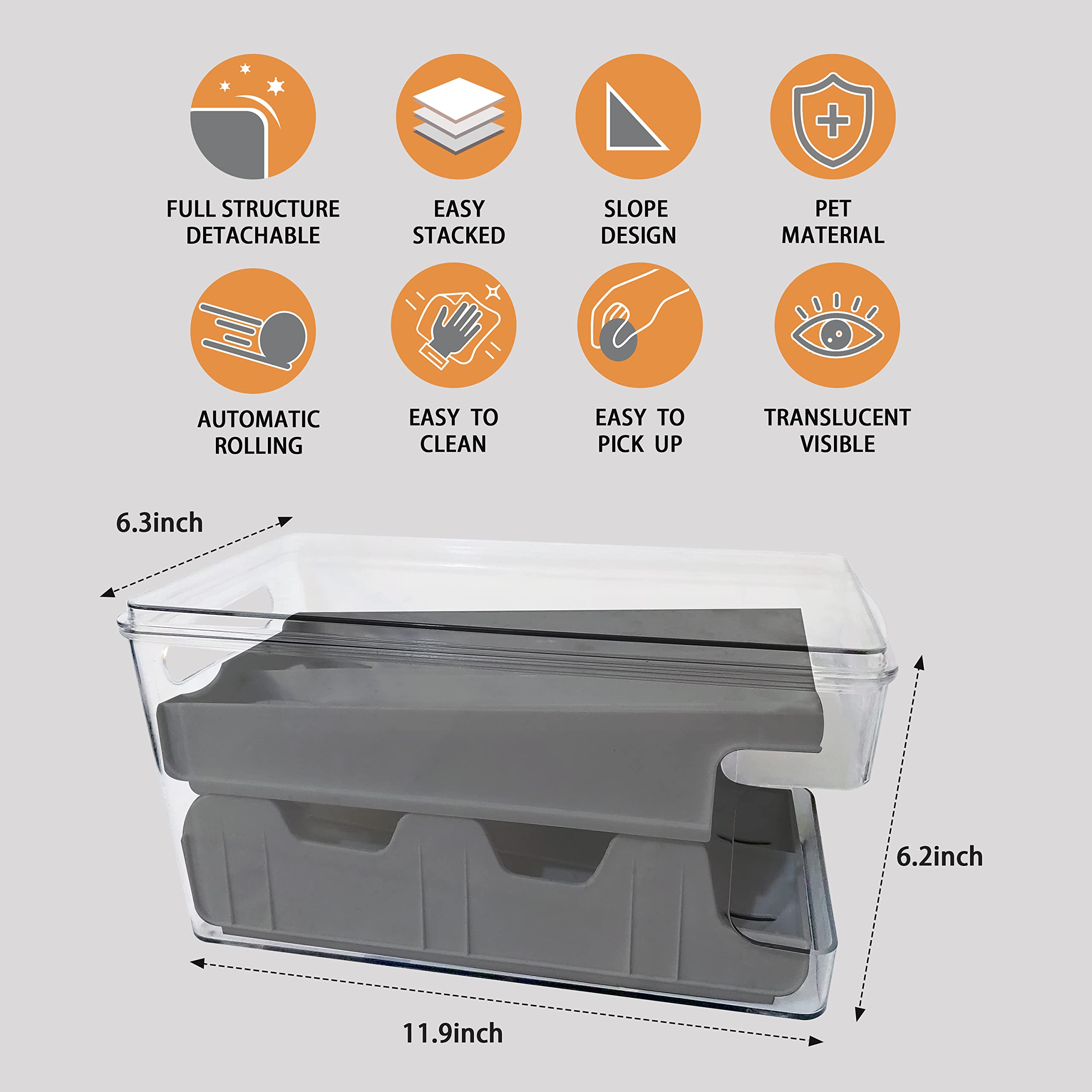 24-Count Automatic Rolling Egg Holder for Refrigerator - Space Saving Egg Dispenser & Storage Container - Kitchen Pantry Organization for Eggs - Perfect for Home, Restaurant, and Commercial Use (Gray)