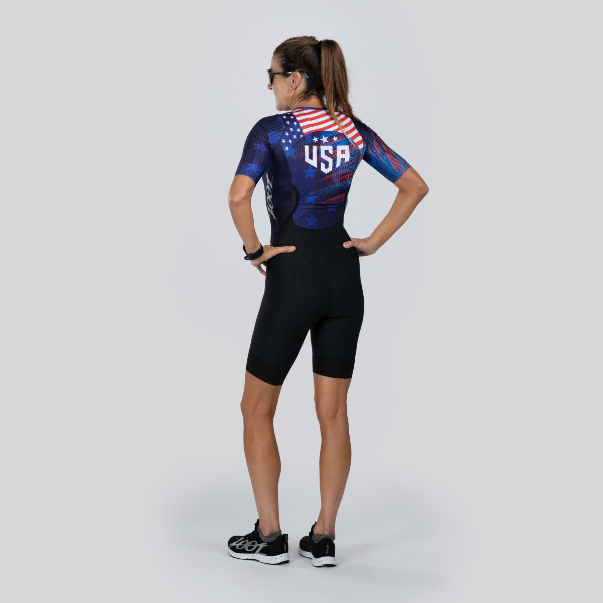 Women's Ultra Tri P1 Racesuit - High-Performance Triathlon Suit for Women | Red, White & Blue Design | Perfect for Swimming, Cycling & Running Competitions