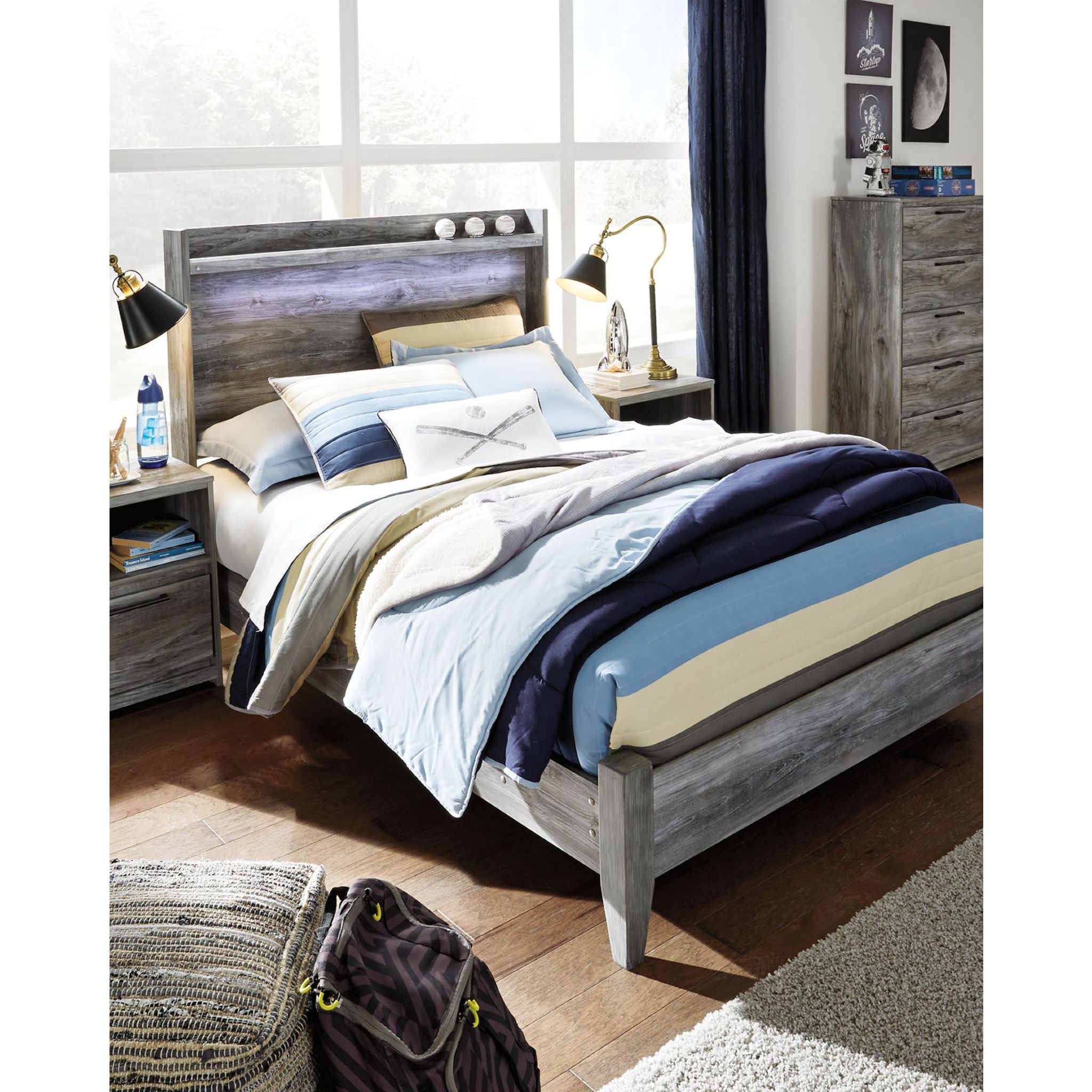 Baystorm Full Panel Bed Frame - Queen Size, Gray Upholstered Platform Bed with Wooden Slats, Sturdy Metal Legs - Perfect for Modern Bedroom, Guest Room, or Apartment
